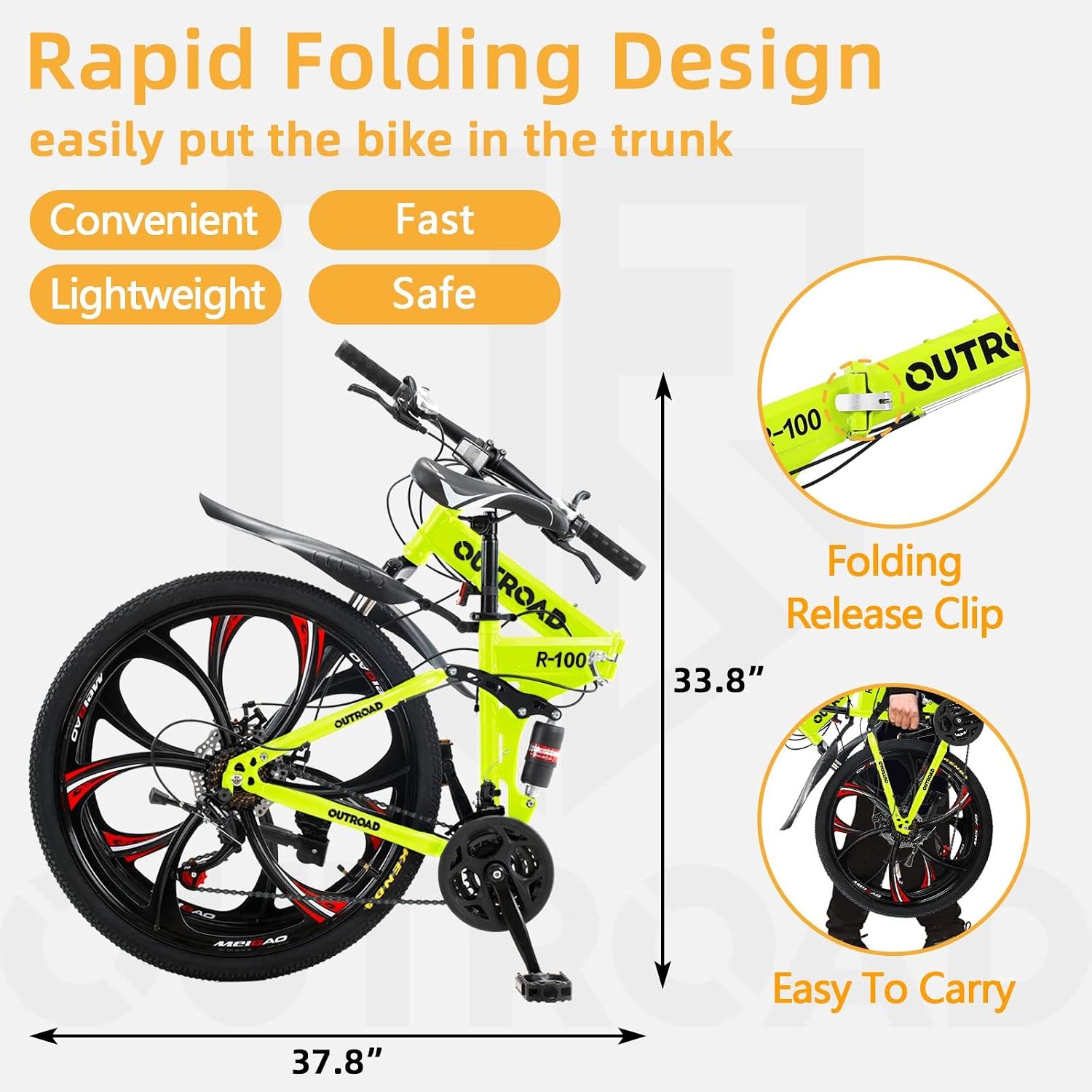 26 Inch Adult Folding Bikes/Mountain Bikes, 21 Speeds Mountain Bicycles with Full Suspension, Dual Disc Brake, High Carbon Steel Frame, Foldable Bike for Men/Women/Teen, Multiple Colors