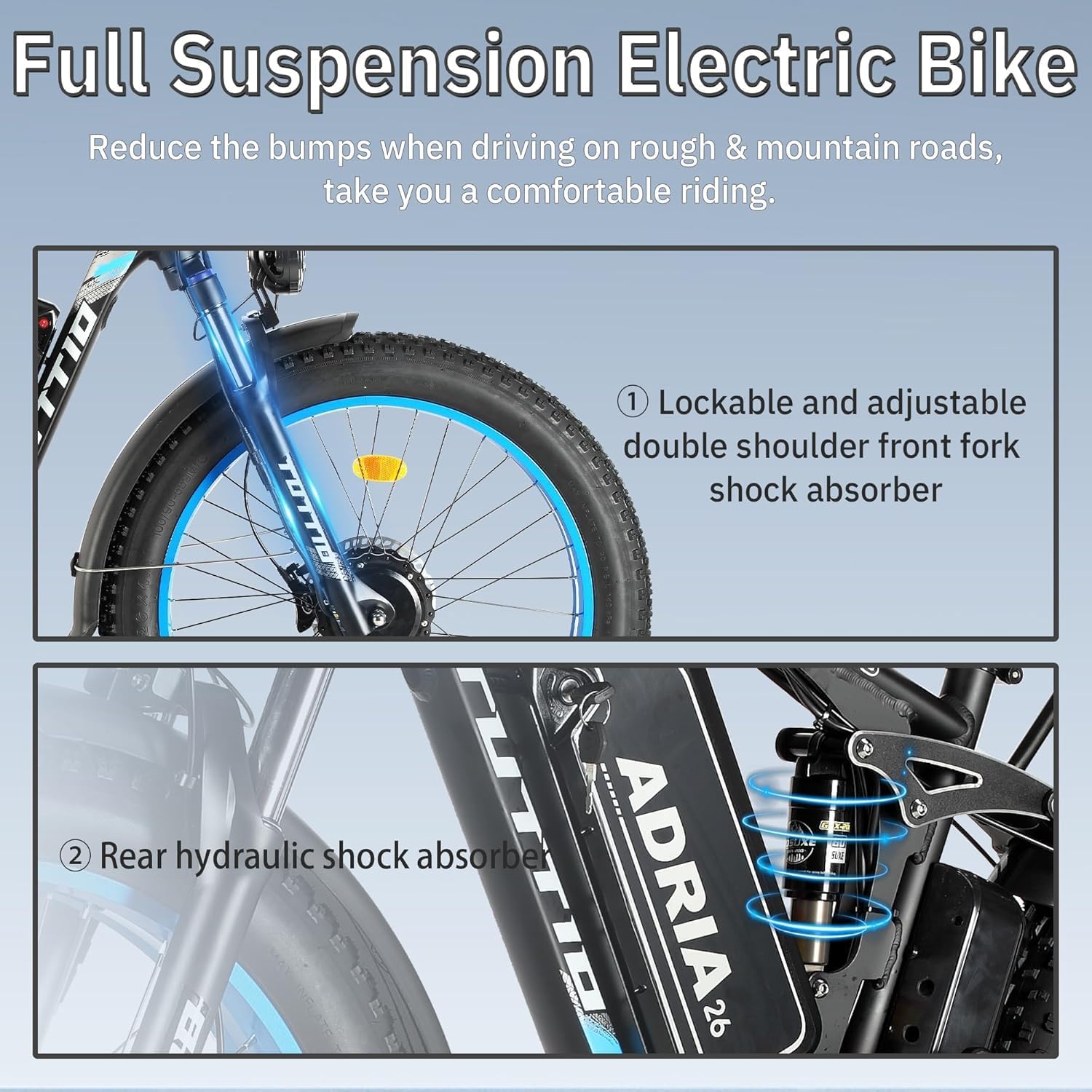 Tuttio-Adria26 6000W/5000W Peak Dual-Motor Ebike for Adults - 52V Fast Ebike, Long-Range Electric Bicycle, Full Suspension, 26 Inch Fat Tire Bike for Off-Road, Mountain, Snow, Hunting, Commuting