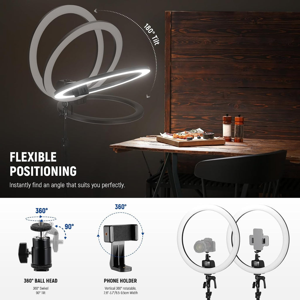 NEEWER SRP18C 18 Inch RGB LED Ring Light Kit with Reversible Tripod Light Stand App Control Phone Holder Compatible with iPhone, Ultra Slim Ringlight for Makeup Video Recording Selfie Studio Streaming
