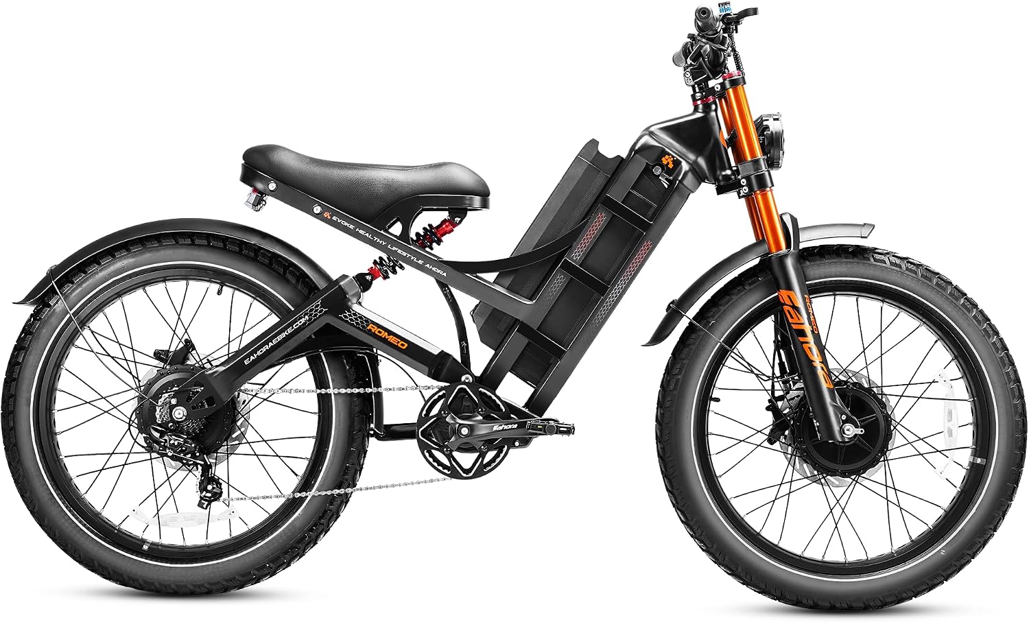 eAhora 2026 Romeo Pro 3 5600W 50Mph High-Torque Ebike, 60V 80Ah 250-Mile Long Range Electric Bike for Adults, Adjustable Air Suspension, 26'' Puncture-Proof Tire, UL 2849 Certified by TÜV