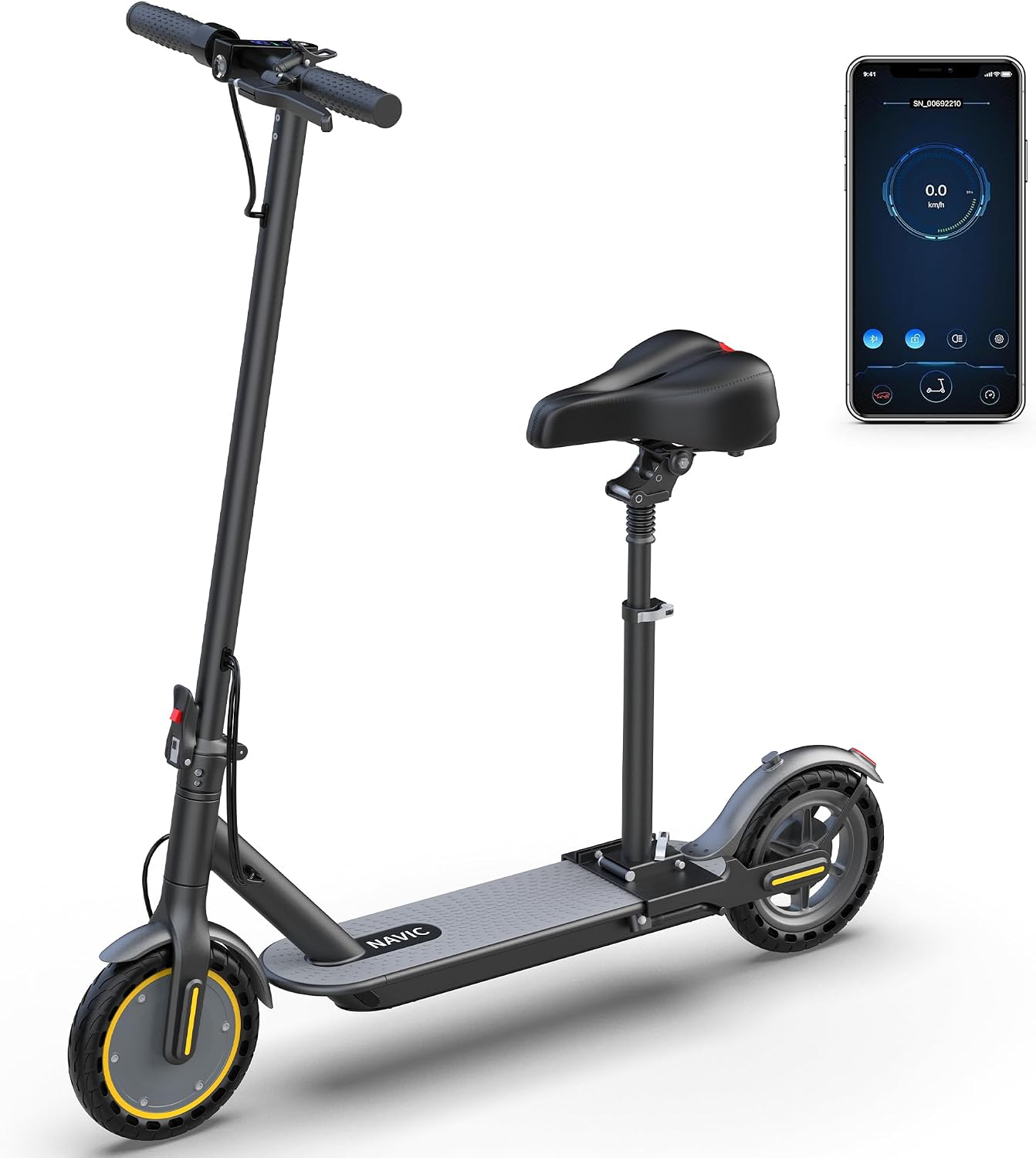NAVIC Electric Scooter with Dual Suspension, 8.5'/10' Tires, 350W/500W Motor, 19/22 Mph, Max 22/25/27/49Miles Range, Foldable E Scooter for Adults with Braking, App Control