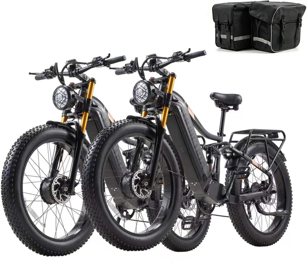 2026 Dual Motor Electric Bike for Adults AWD 5000W/3000W Peak 40 MPH/30 MPH E Dirt Bike, 52V/48V Removable Battery 65/80/150 Miles Max Long Range with Full Suspension 26' Fat Tires Mountain Bike