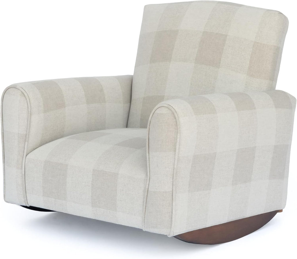 Kid Rocking Chair for Toddlers, Child Chair for Little Kids, Upholstered Toddler Armchair for Children, Comfy and Cute Little Kid Chairs (Rockers, Natural Check)