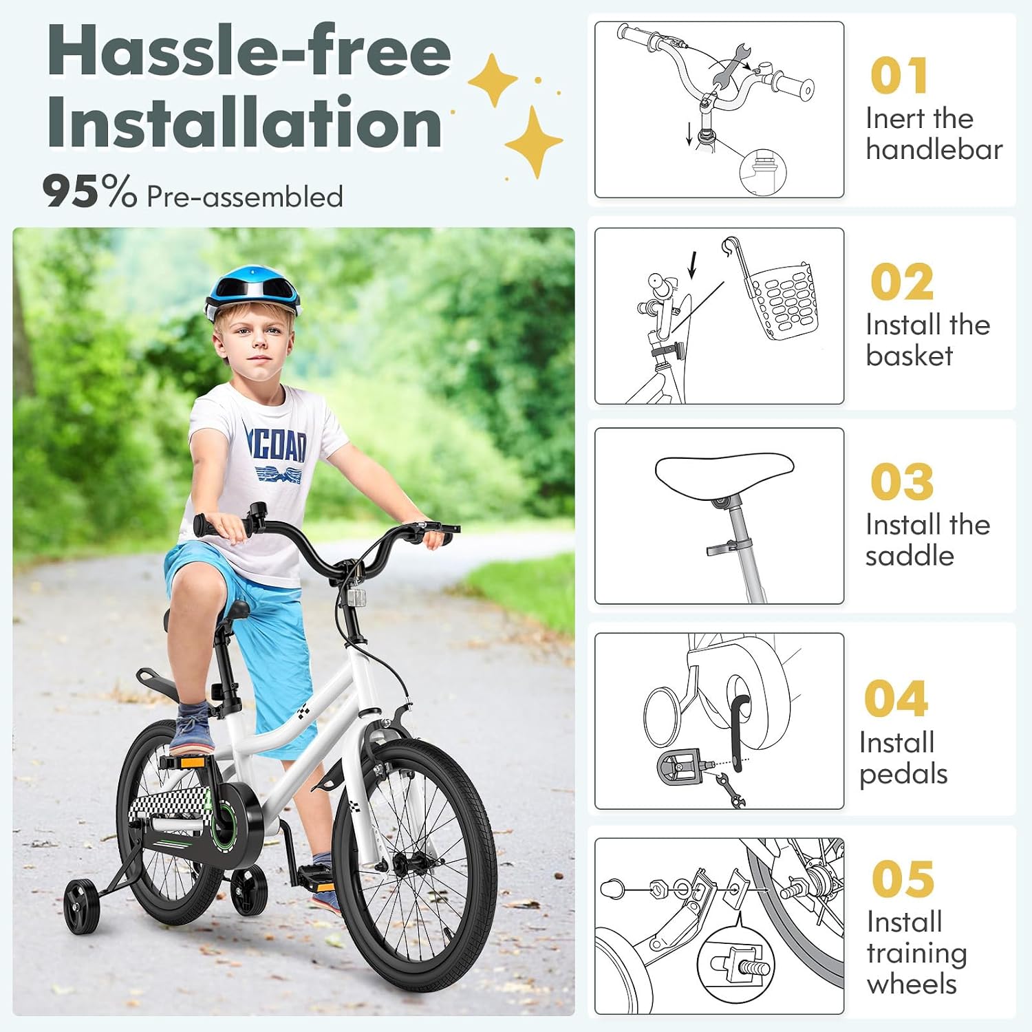 COSTWAY Kids Bike, 12 14 16 18 20 Inch Toddler Bike for Boys & Girls Aged 3-8 Years Old, Kids Bicycle w/Removable Training Wheels, Handbrake & Coaster Brake, Basket, Bell