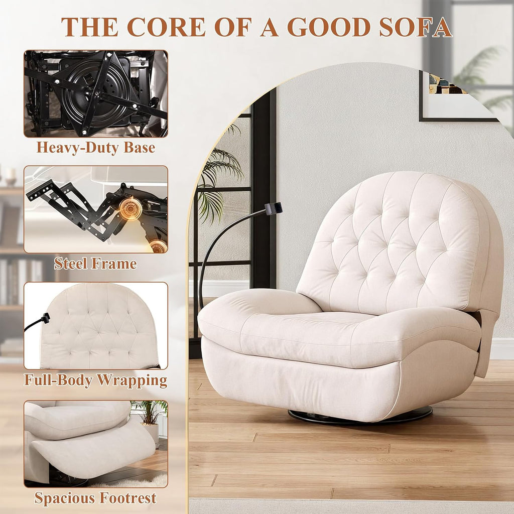 Oversized Power Swivel Glider Recliner Chair for Adults, Zero Gravity Recliner Comfy Breathable with USB Charger and Phone Holder, 270° Electric Nursery Rocker Chair for Living Room Bedroom