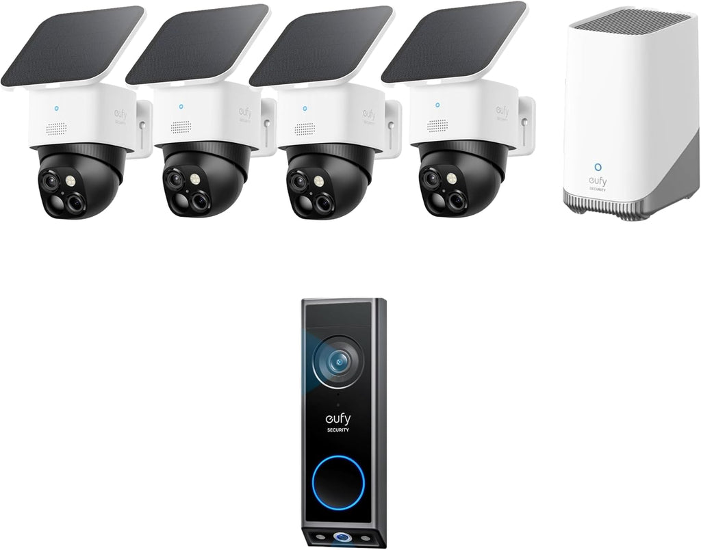 eufy Security SoloCam S340 4-Cam Kit (HomeBase S380) with Video Doorbell E340, Solar Security Camera, No Monthly Fee