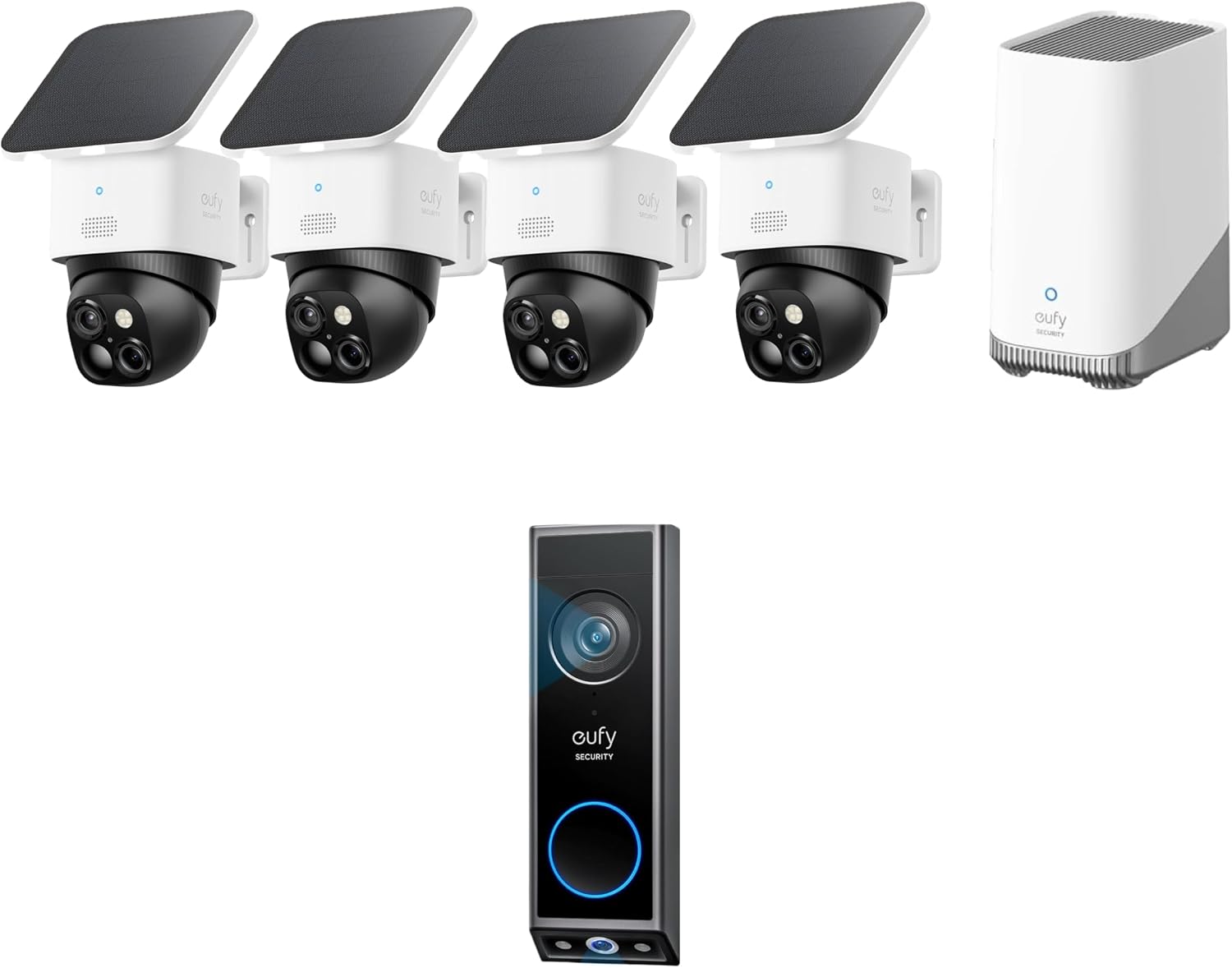 eufy Security SoloCam S340 4-Cam Kit (HomeBase S380) with Video Doorbell E340, Solar Security Camera, No Monthly Fee