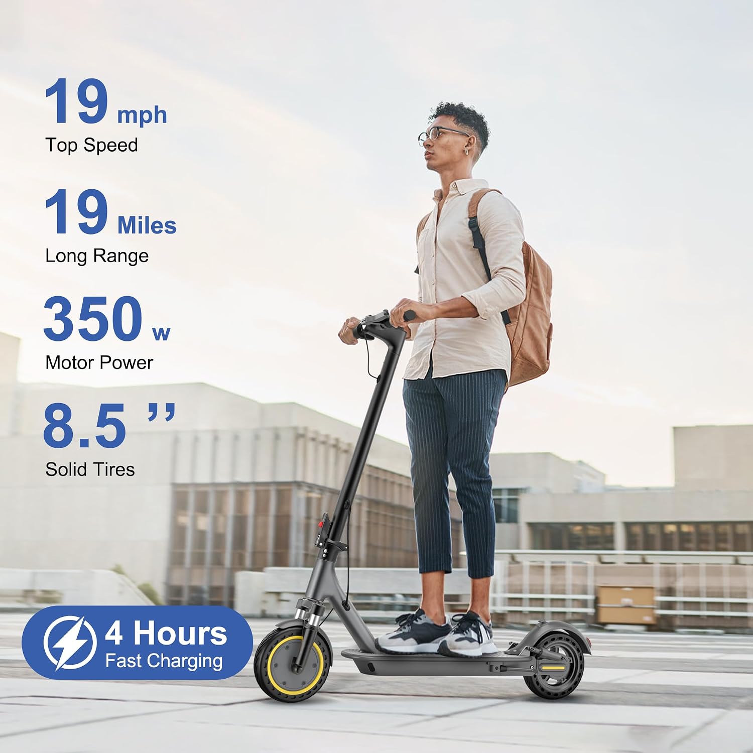 NAVIC Electric Scooter with Dual Suspension, 8.5'/10' Tires, 350W/500W Motor, 19/22 Mph, Max 22/25/27/49Miles Range, Foldable E Scooter for Adults with Braking, App Control