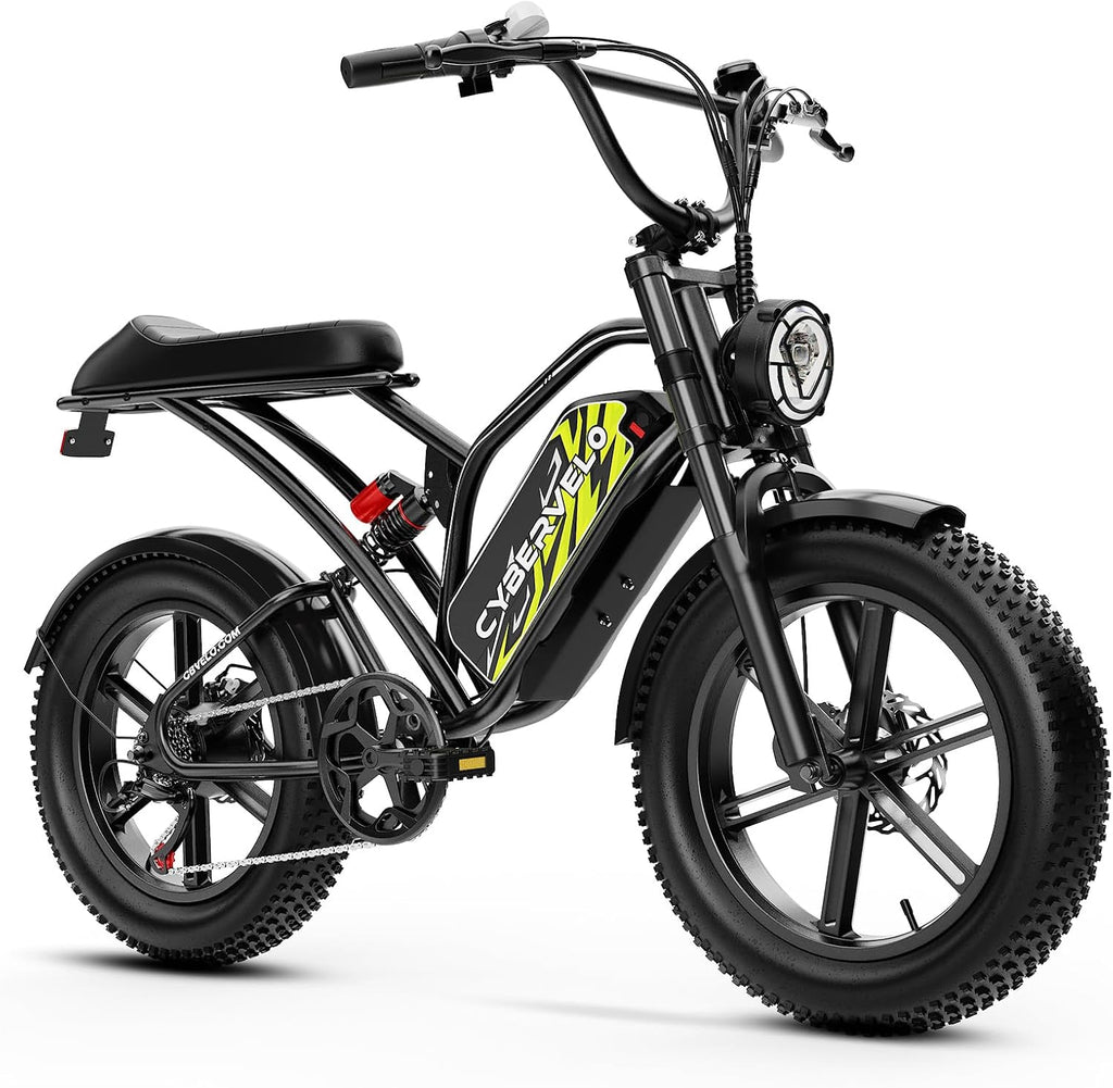 Cybervelo Electric Bike for Adults 1500W Peak 20' Fat Tire All-Terrain E-Bike 80 Miles 30MPH Electric Dirt Bike for Road Sand Mountain Snow - 48V 20/30AH Battery Powered Electric Motorcycle