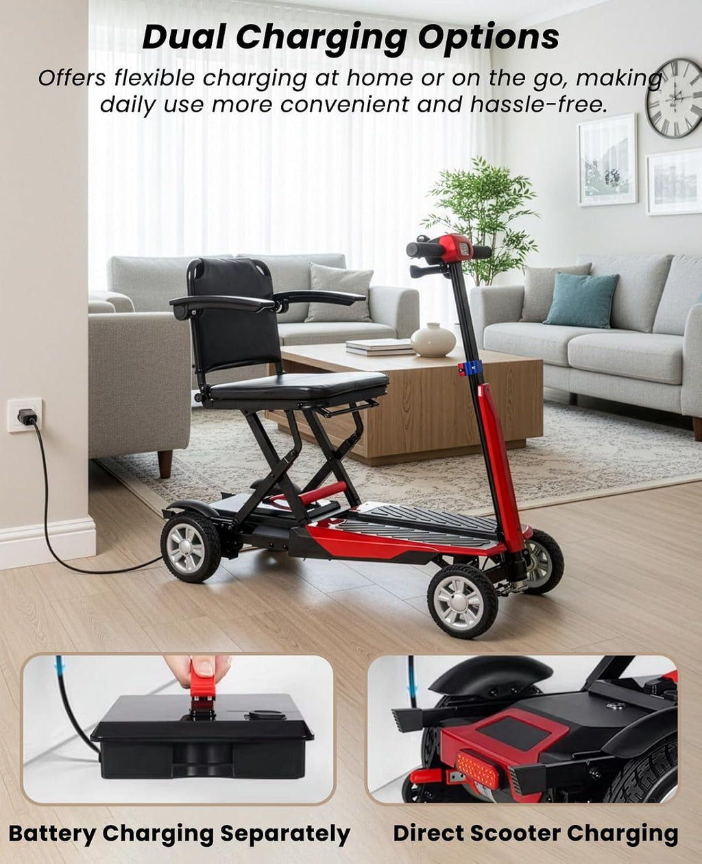Portable Foldable Electric Mobility Scooter for Seniors – Safe Anti-Tip Design, Adjustable Seat & Armrests, 12-Mile Long-Range, Smooth 180W Brushless Motor
