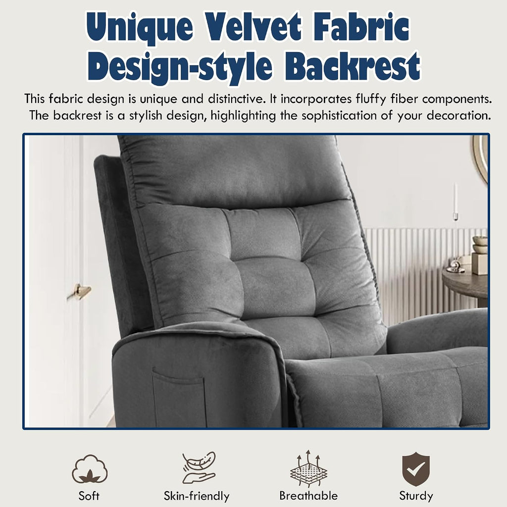 Manual Rocker Recliner Chair Nursery Glider Chair for Adult with High Back&Deep Seat Swivel Rocking Recliner Chair for Living Room Bedroom RV Nursing Grey