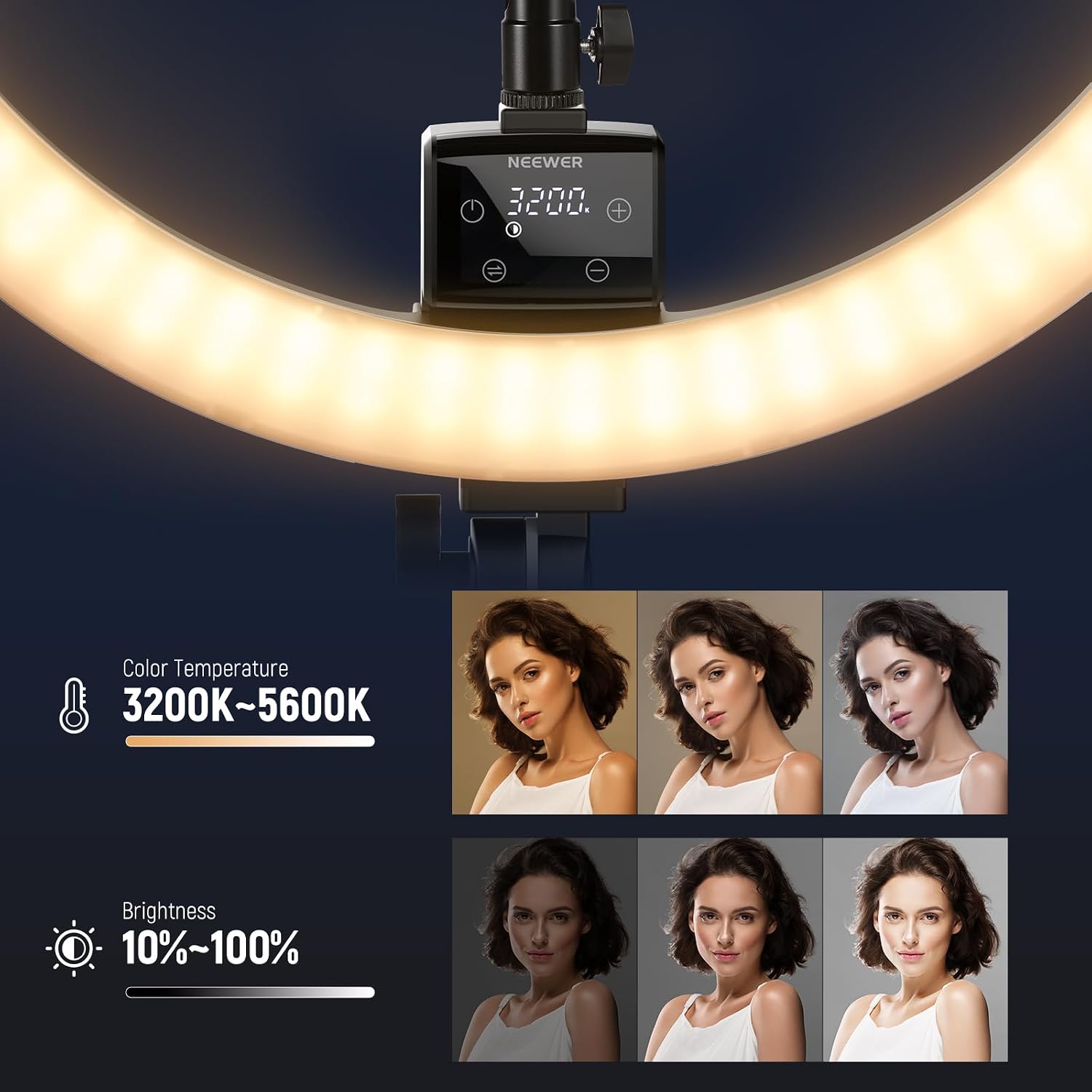 NEEWER Advanced 18' LED Ring Light with Tripod Stand Phone Holder for iPhone Samsung Android Phones for Makeup YouTube Video Blogger Salon (Black)