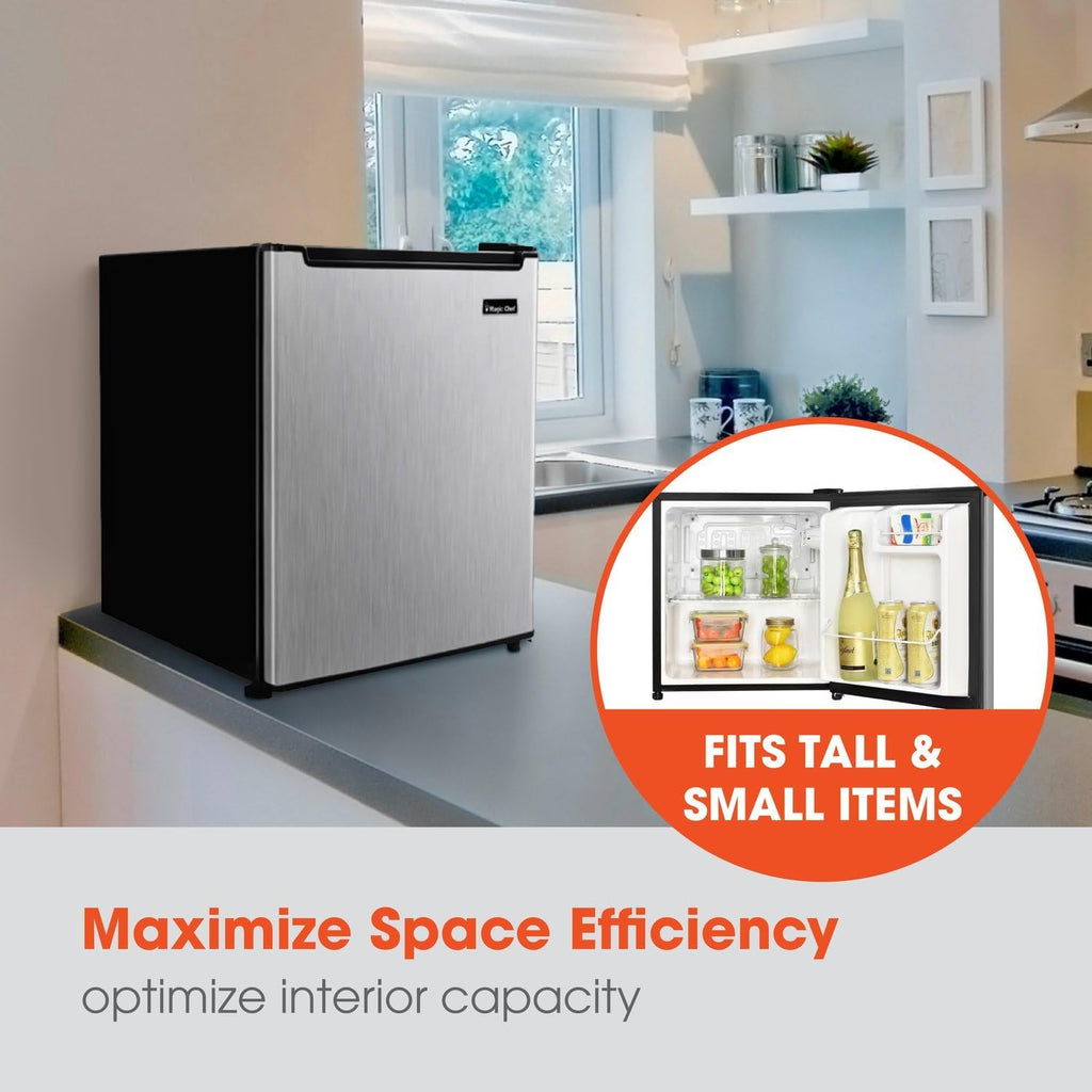 Magic Chef 1.7-cu. ft. Mini Fridge in Stainless Steel, Small Compact All Refrigerator with No Freezer for Bedroom, Apartment, Dorm Room, Office