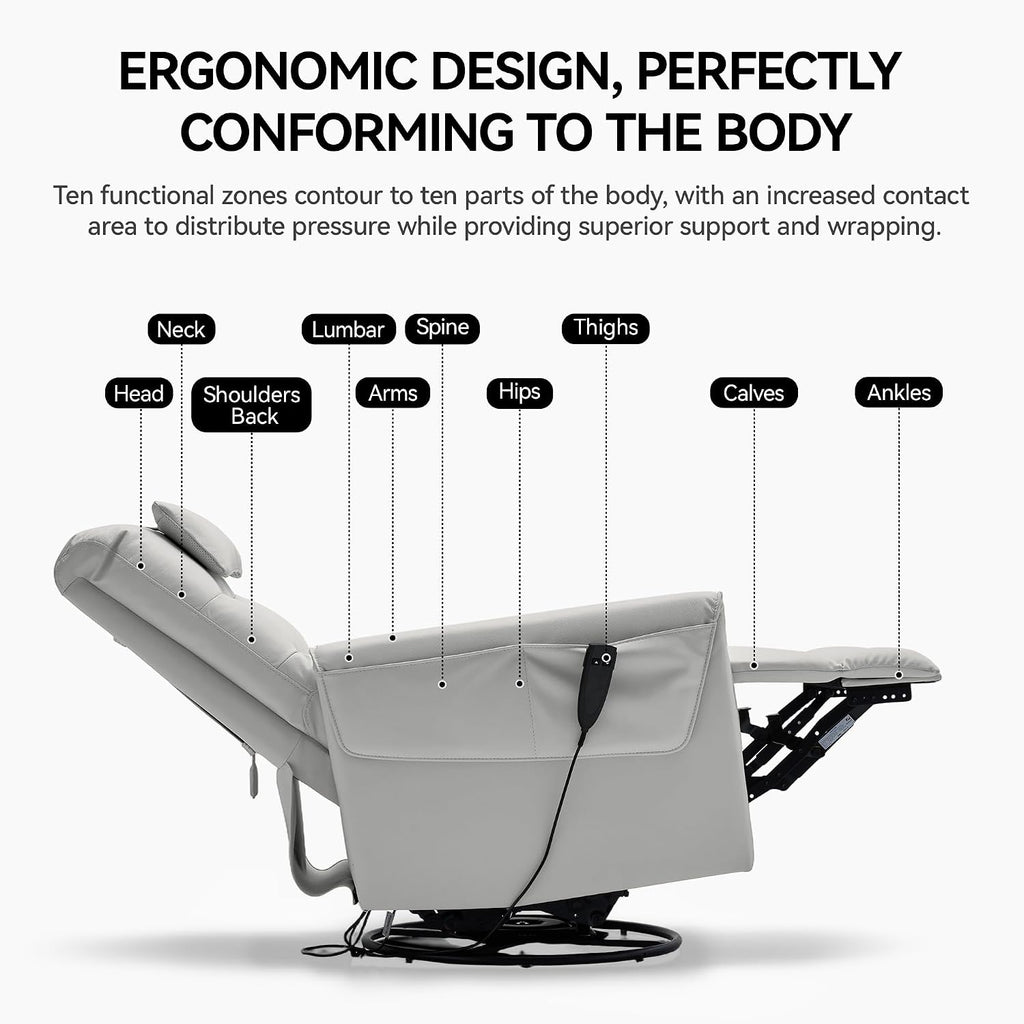 AIRSKY Genuine Leather Recliner Chair, Power Recliner Chair for Adults, Italian Water-Washing Process,Single Sofa for Living Room,Swivel Rocker Recliner, Lazy Boy Recliner Chairs,Grey, P1