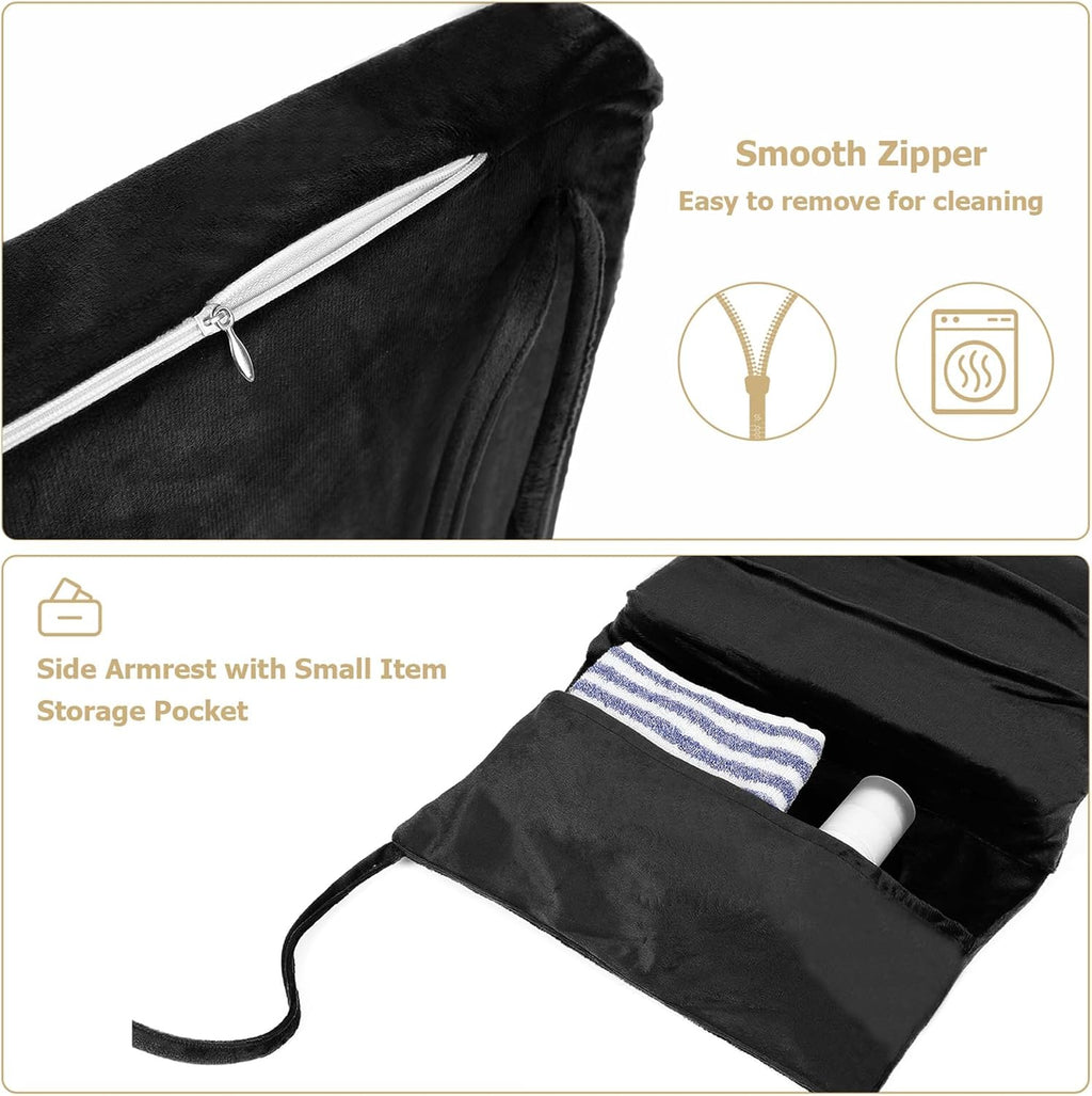 5PCS Glider Rocker Replacement Cushions Thick Soft Velvet Glider Cushions Replacement Set with Ottoman Cushion and Storage Pockets, Black