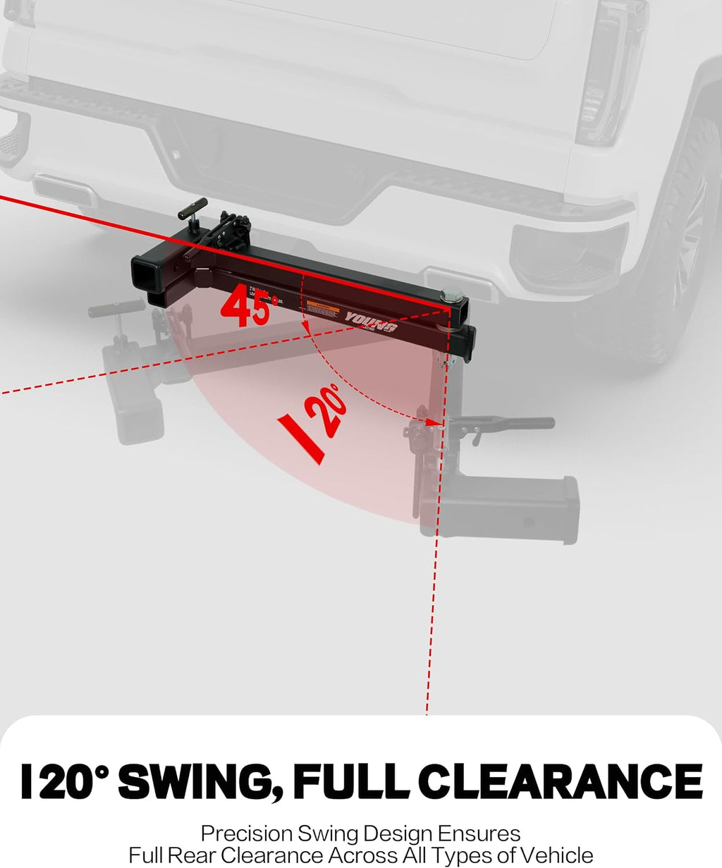 Young 250 lbs Heavy Duty Swing Away Hitch Adapter for Bike Rack & Cargo Carrier, Pre-Assembled 2' Hitch Extender