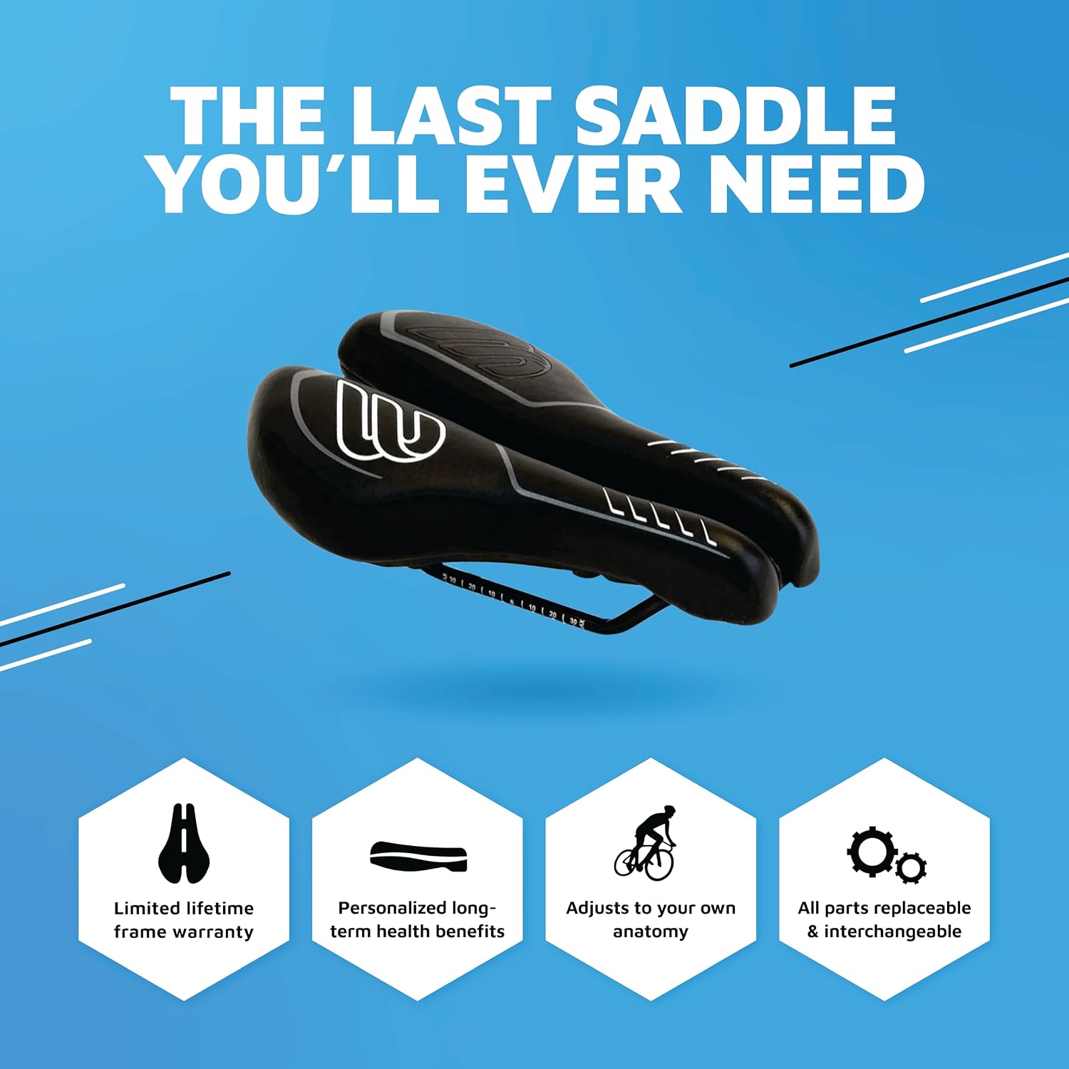 BiSaddle SRT Super Short Noseless Pain-Free Adjustable Bicycle Saddle Black with Titanium Rails Custom Fit Comfort, one Size
