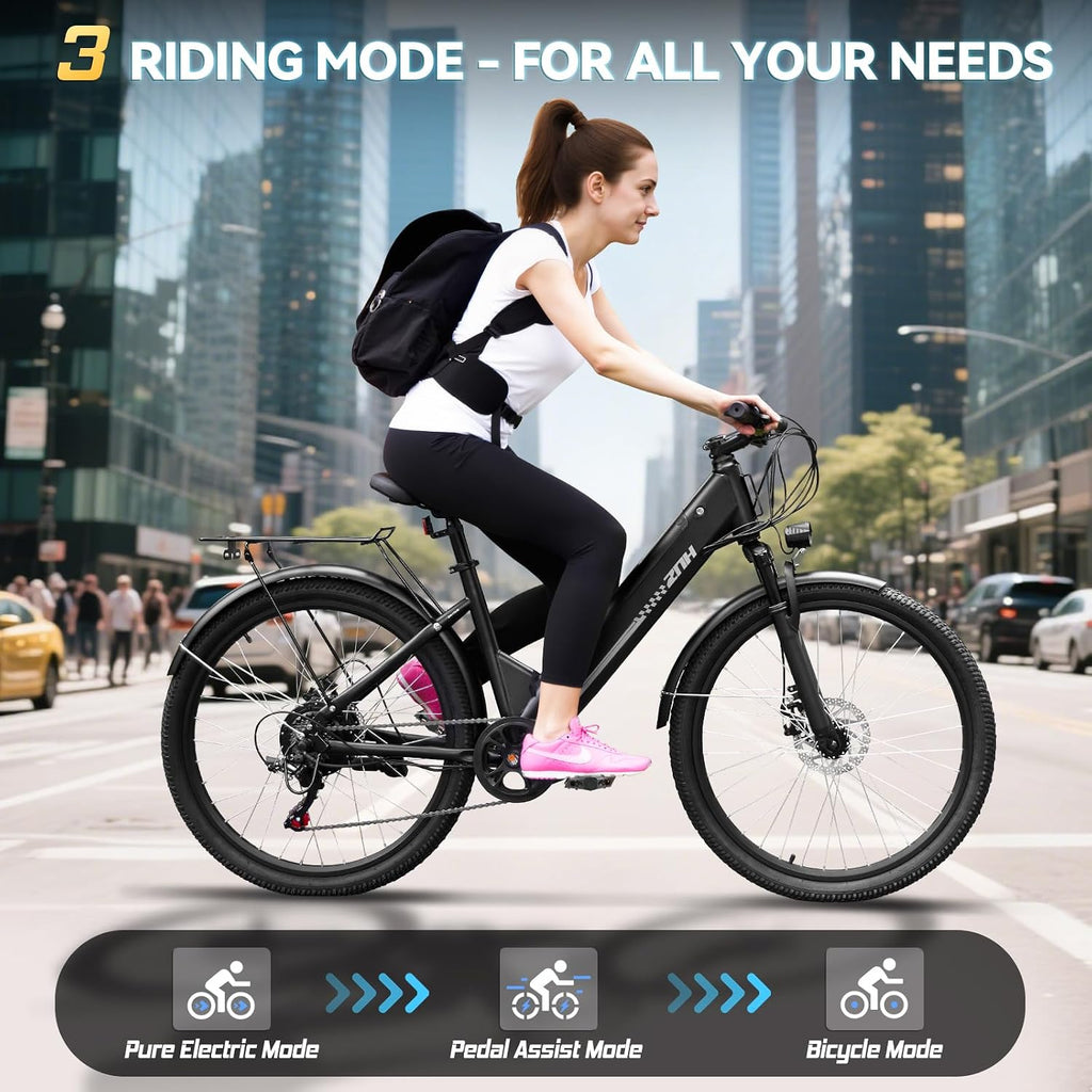 ZNH 750W Electric Bike for Adults, 48V 13Ah Removable Battery, 26' x 1.95' Fat Tire E-Bike, Up to 50 Miles, 7-Speed Shimano, Hydraulic Suspension, LCD Display, UL2849 Certified, TUV