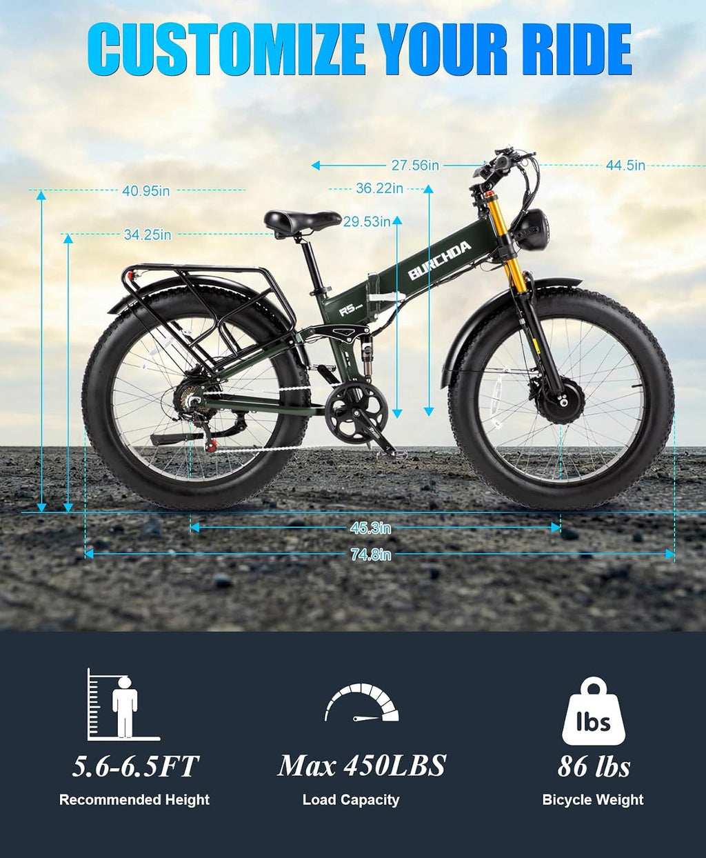 2026 Dual Motor Electric Bike for Adults AWD 5000W/3000W Peak 40 MPH/30 MPH E Dirt Bike, 52V/48V Removable Battery 65/80/150 Miles Max Long Range with Full Suspension 26' Fat Tires Mountain Bike
