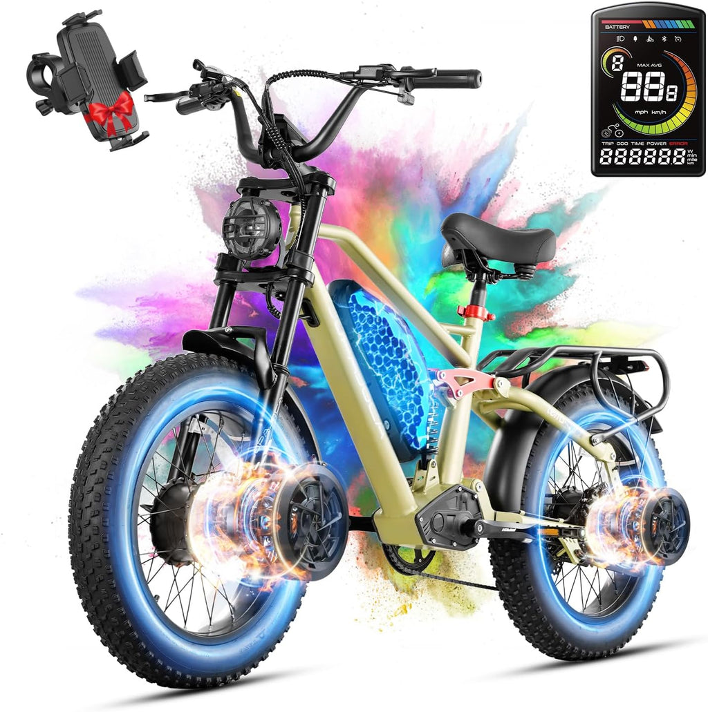 (2025 Upgraded) Eahora Terra Peak 3000W Dual Motor Electric Bike for Adults 48V 20A 30-33MPH 80-120Miles Long Range Adult EBike Dual Hydraulic Brakes Full Suspension Electric Bicycle