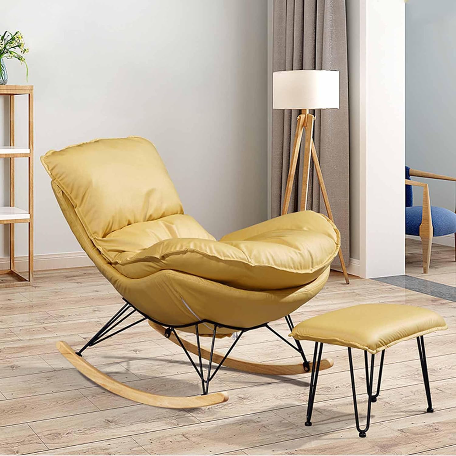 Modern Nursery Rocking Chairs, Rocking Chair Nursery with Footrest, Upholstered Rocking Chair Nursery Glider, Comfy Rest Reading Chair Water Resistant Nursery Chair,Ginger