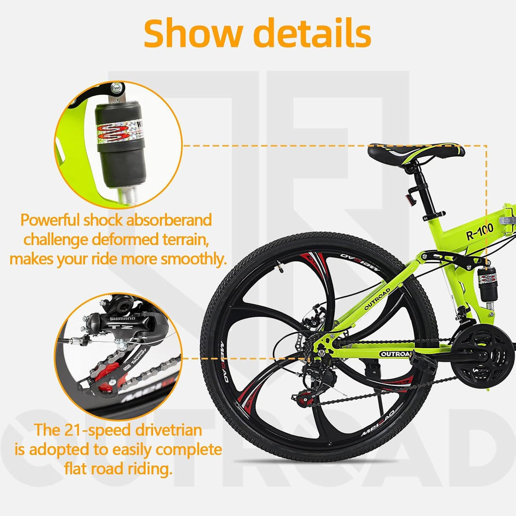 26 Inch Adult Folding Bikes/Mountain Bikes, 21 Speeds Mountain Bicycles with Full Suspension, Dual Disc Brake, High Carbon Steel Frame, Foldable Bike for Men/Women/Teen, Multiple Colors