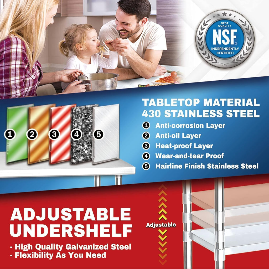 DuraSteel 30x48 NSF Stainless Steel Cart Work Table - Heavy Duty Rolling Food Prep Table Countertop Island - Metal Utility Cart on Wheels Caster, Grill Stand Storage Outdoor Kitchen Tables Bar Top