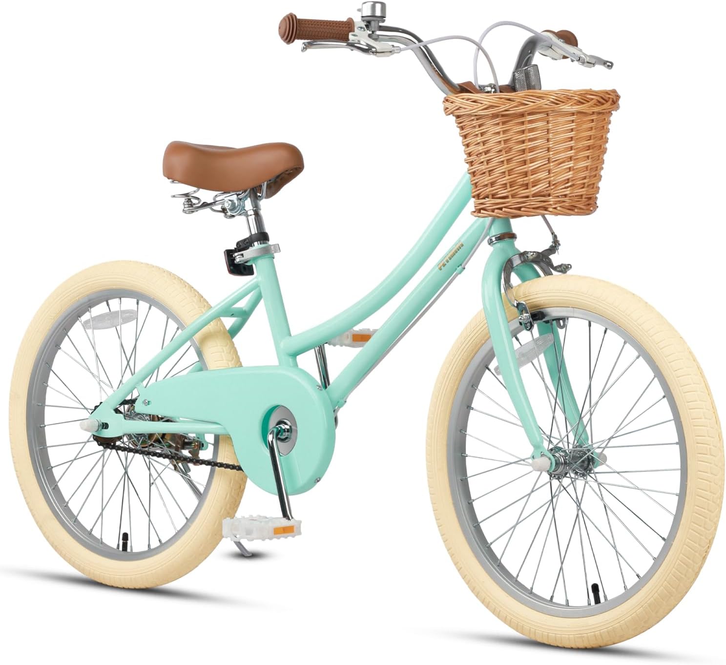Petimini Vintage Kids Bike for Girls, 12–20 Inch Classic Bicycle with Wicker Basket & Bell, High Tensile Steel Frame, Training Wheels (12–18'), 85% Pre-Assembled, Retro Bike for Outdoor Riding