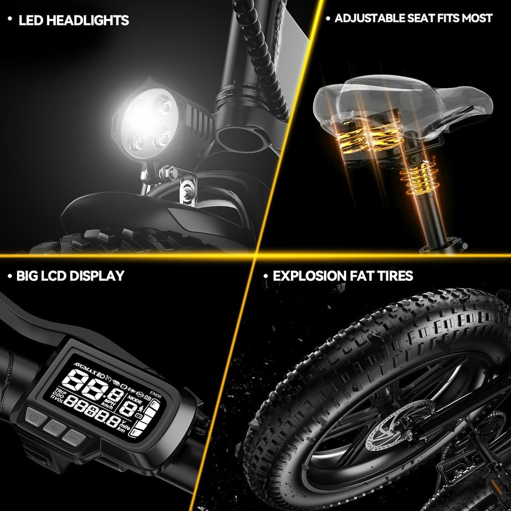Cybervelo 750W Folding Electric Bike, 48V 20.8AH/50AH Large Removable Battery E-Bike, 80 Miles Max Range, 20' Fat Tire Electric Bike for Adults, Adult Electric Bicycles for Commute