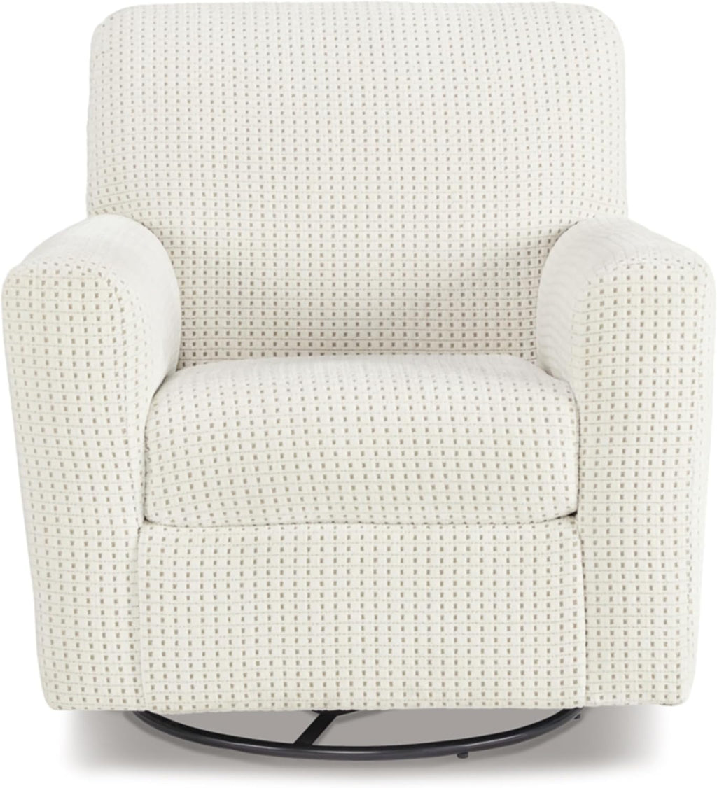 Signature Design by Ashley Herstow Casual Polka Dot Upholstered Swivel Glider Accent Chair, White & Beige
