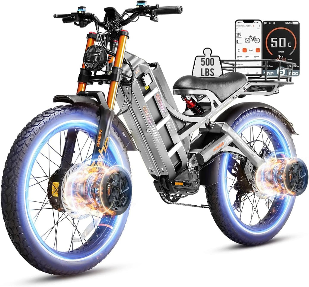 eAhora Romeo Pro 3 Electric Bike - [2026 Latest] 50MPH 5600W Dual Motor 60V 80AH 250Miles Long Range Ebike for Adults, 26' * 4.0 Fat Tire Fast Electric Mountain Bike Full Suspension Off-Road E-Bike