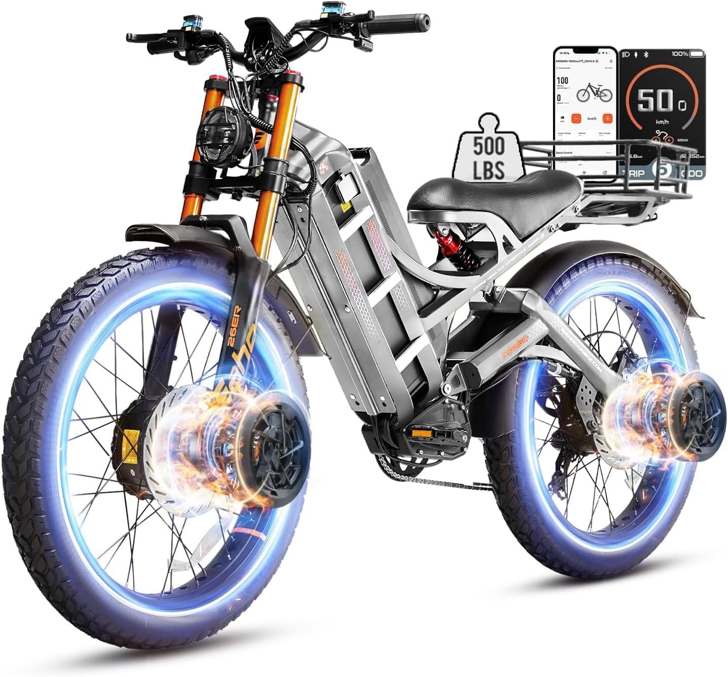 eAhora Romeo Pro 3 Electric Bike - [2026 Latest] 50MPH 5600W Dual Motor 60V 80AH 250Miles Long Range Ebike for Adults, 26' * 4.0 Fat Tire Fast Electric Mountain Bike Full Suspension Off-Road E-Bike