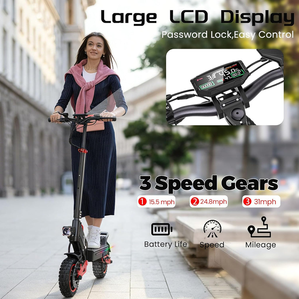 Electric Scooter for Adults Teens - 1600W EScooter Up to 31MPH & 32-34Miles Long-Range Foldable Scooter for Commuting with Double Braking,10.5' Offroad Tires Adult electricscooter