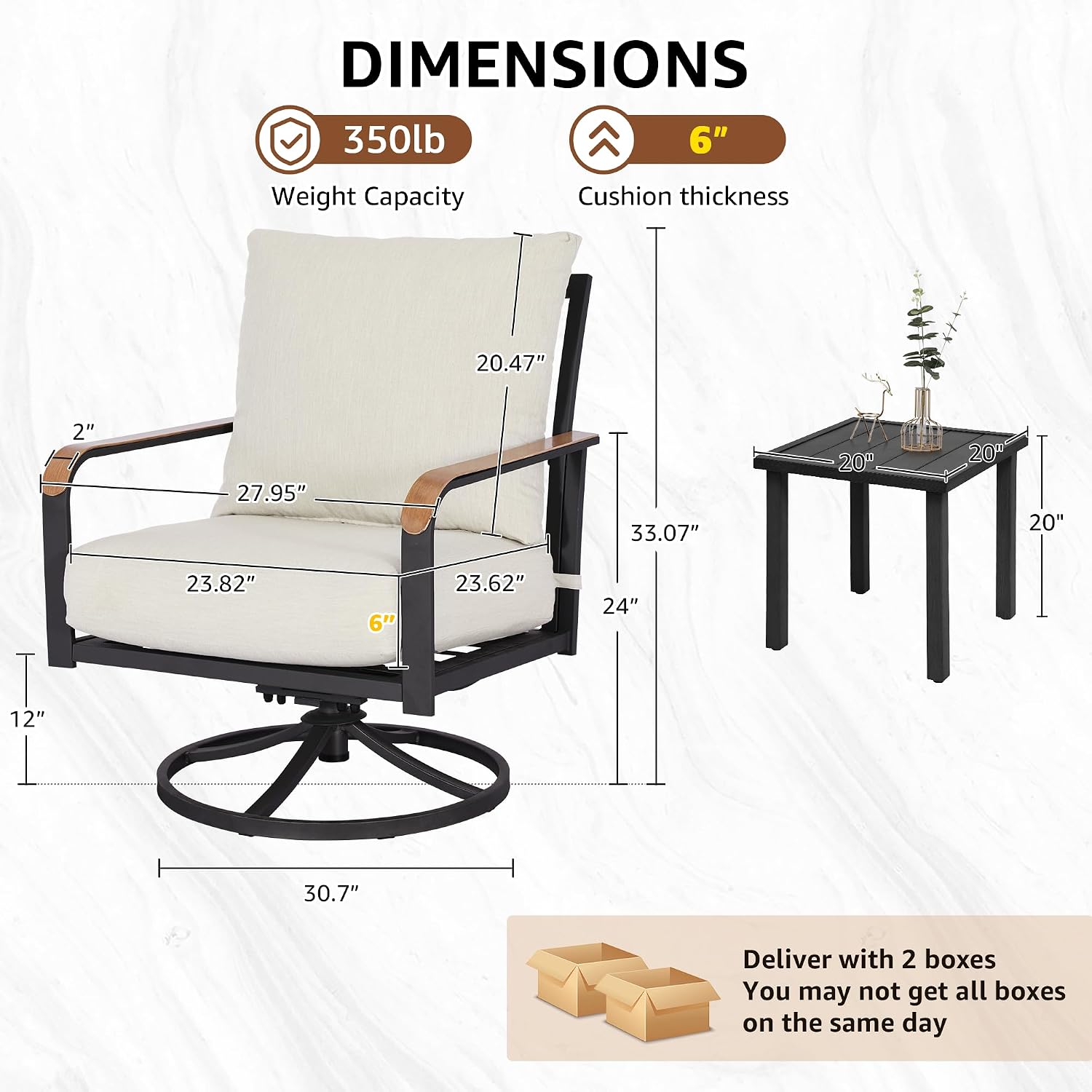 NATURAL EXPRESSIONS Outdoor Bistro Set,3 Piece Swivel Glider Rocking Chairs Patio Conversation Furniture Set with 2 Rockers,Metal Table,6' Thick Cushions for Backyard, Porch,Balcony,350lbs