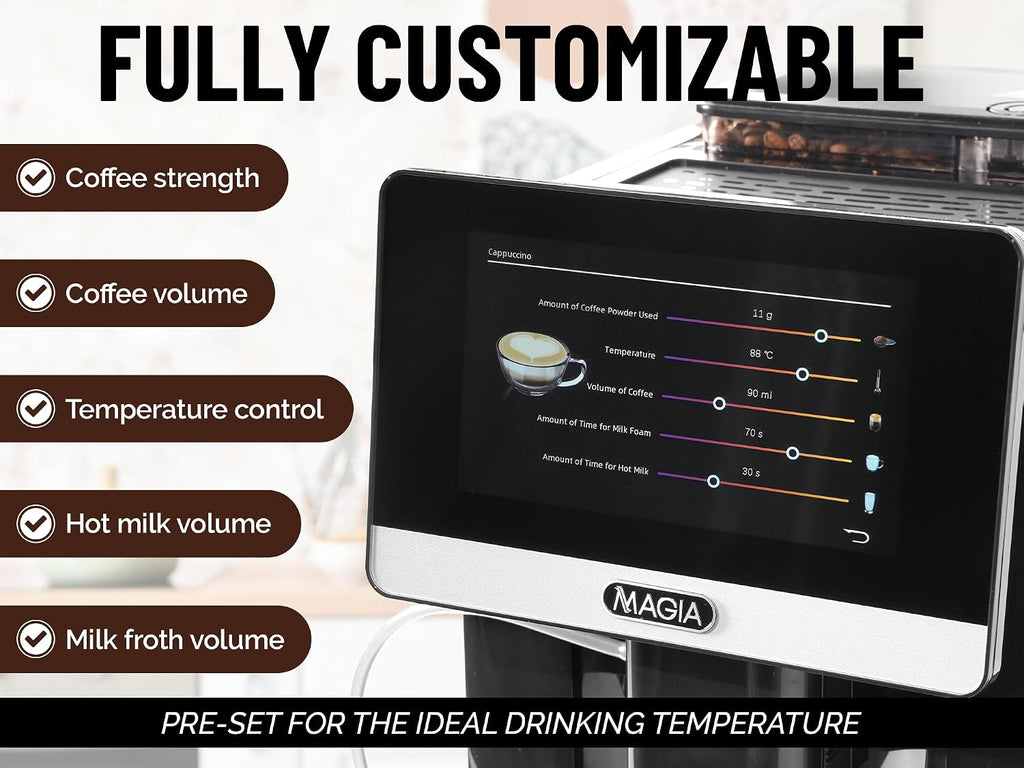 Zulay Magia Fully Automatic Espresso Machine With Grinder - 19 Customizable Coffee Options - Auto-Cleaning For Easy Maintenance - Milk-Foam System For Latte, Cappuccino, Macchiato - OG Silver