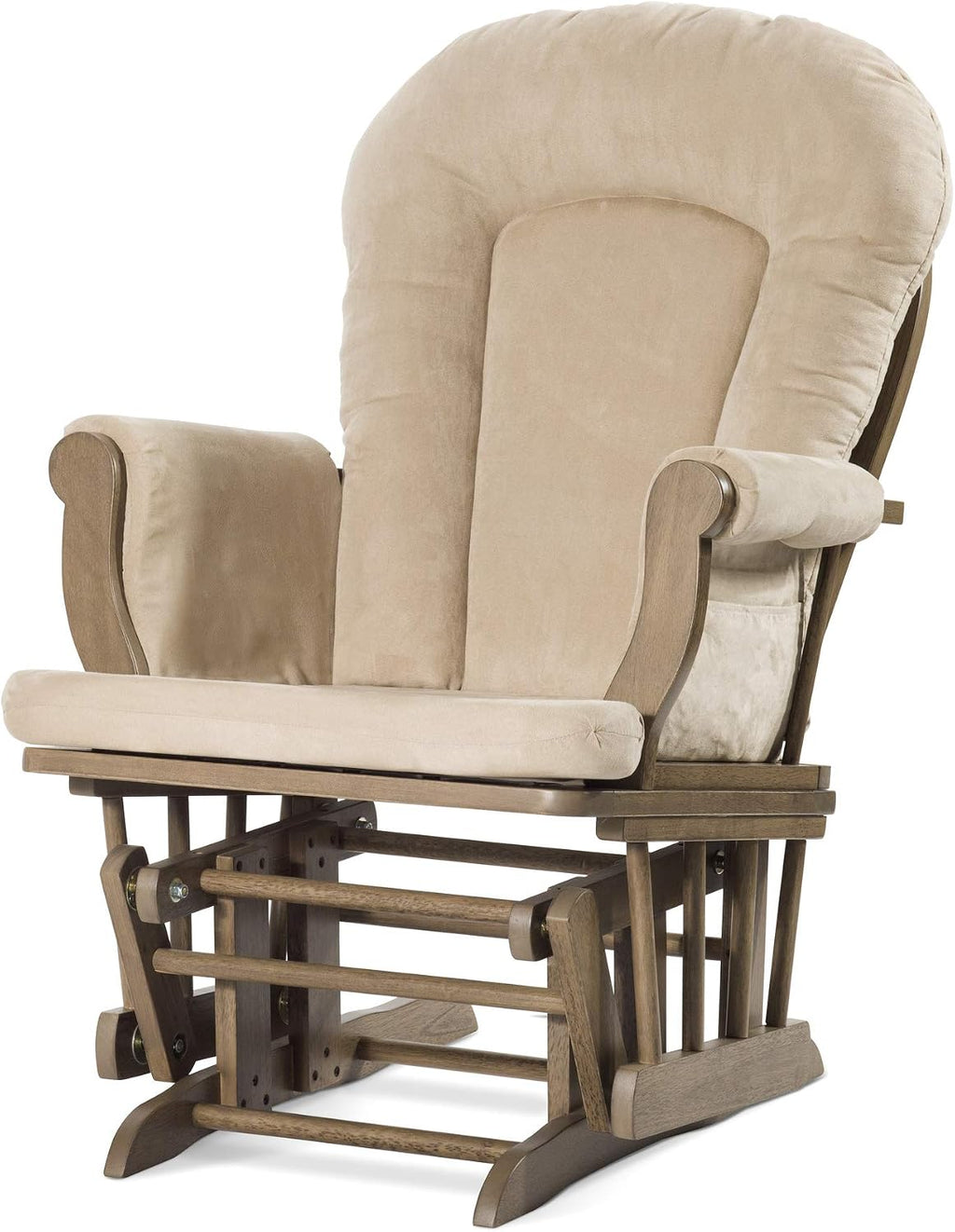 Child Craft Cozy Glider Rocker and Ottoman Set, Smooth Quiet Gliding Motion, Padded Cushion with Convenient Storage Pockets, Solid Wood Base & Frame (Dusty Heather with Beige Cushion)
