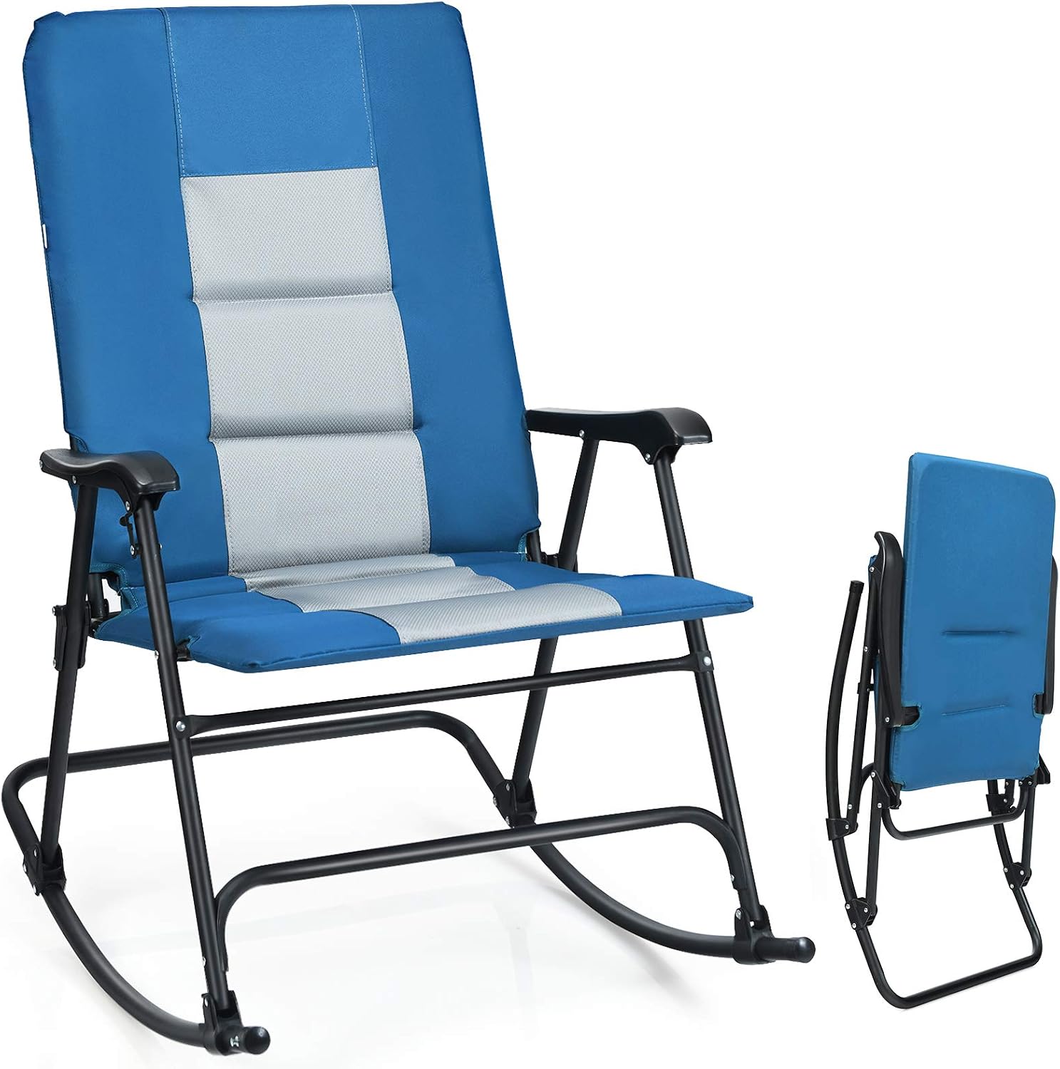 Giantex Camping Rocking Chair Foldable Oversized with Padded Armrest and Seat Folding Lawn Chair 350 lbs Weight Capacity for Outdoor, Patio, Lawn, Backyard, Garden Portable Chair (1, Blue)