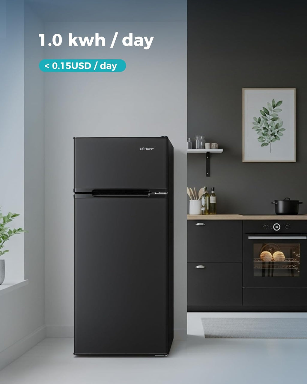 EUHOMY Mini Fridge with Freezer, 4.5 Cu.Ft Mini Refrigerator fridge, 2 door For Bedroom/Dorm/Office/Apartment - Food Storage or Cooling drinks, Black