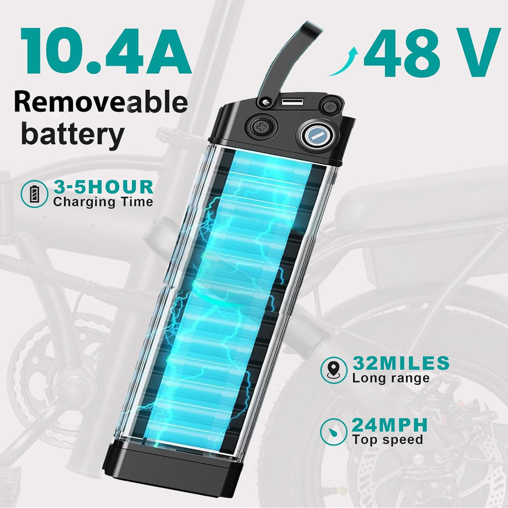 Electric Bike for Adults Teens, 14' Commuting Folding ebike with 560W Motor and 48V Battery, 24MPH 3 Level Pedals Assist, Dual Disc Brakes, Compact Foldable Electric Bicycle with UL2849 Certification
