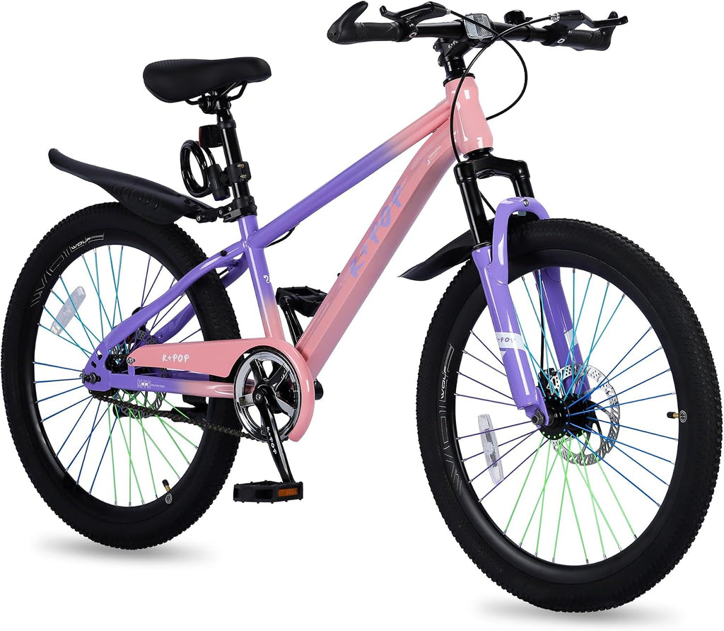 24 Inch Kids Mountain Bike for 7-12 Years Old Boys, Single Speed/7-Speed Girls Mountain Bicycle W/Suspension Fork,Adjustable Seat Height, Kids' Bicycles for Beginner Level Riders