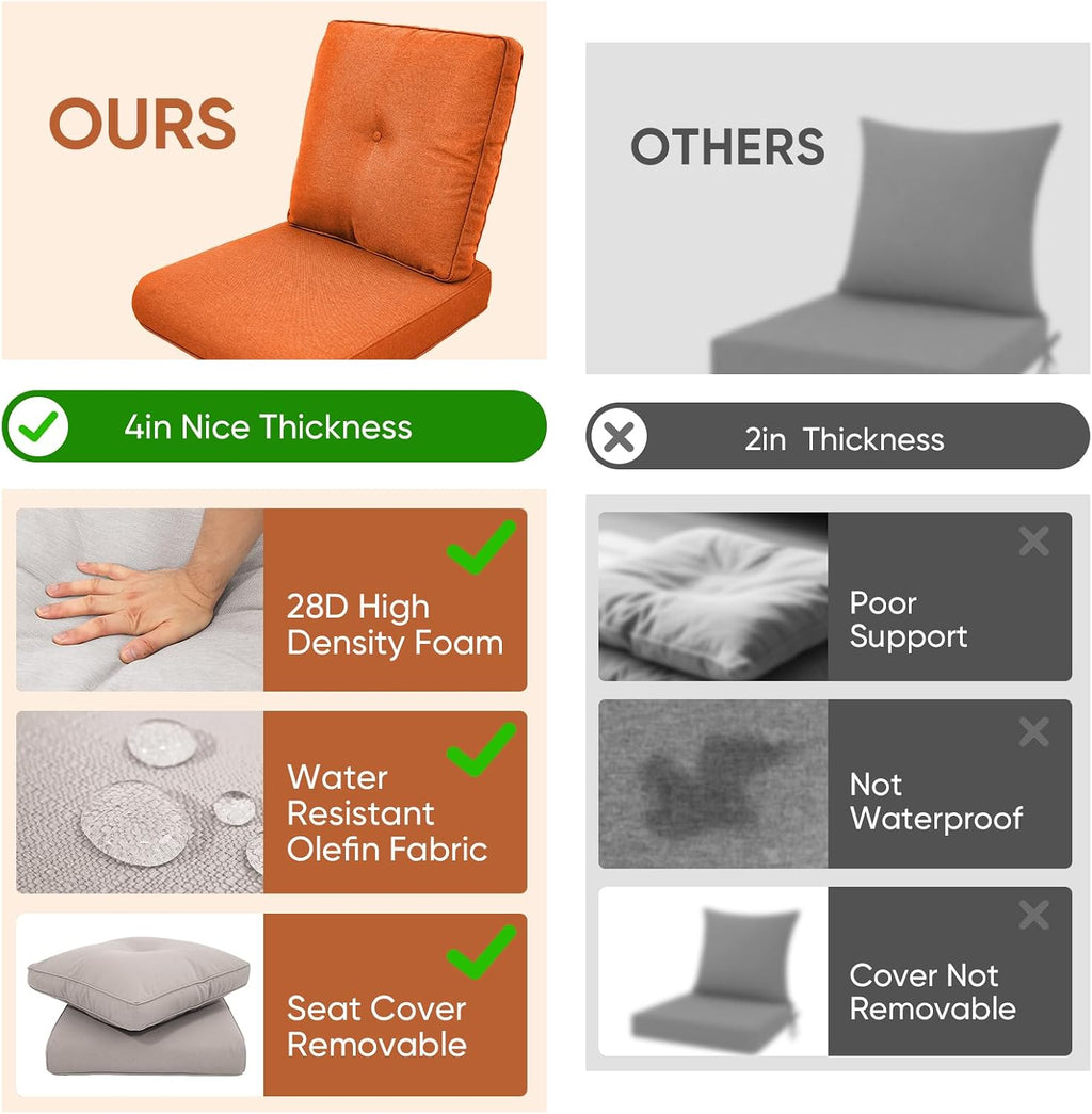 Outdoor Chair Cushions 3 Packs - Outside High Back Thick Water-Resistant Cushion 22x24 with Zipper Cover for Patio Glider Rocking Chairs Loveseat Couch – Orange/Buckle
