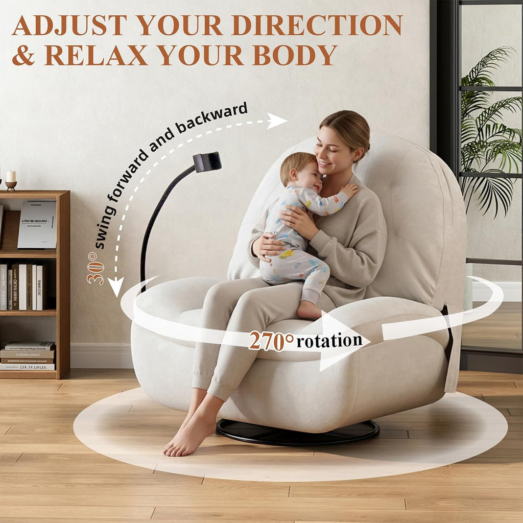 Oversized Power Recliner Chair, Adjustable Accent Chair with Footrest, Phone Holder, USB, 270° Swivel Chair, Single Reclining Sofa for Adults Living Room Bedroom Nursery and Small Spaces