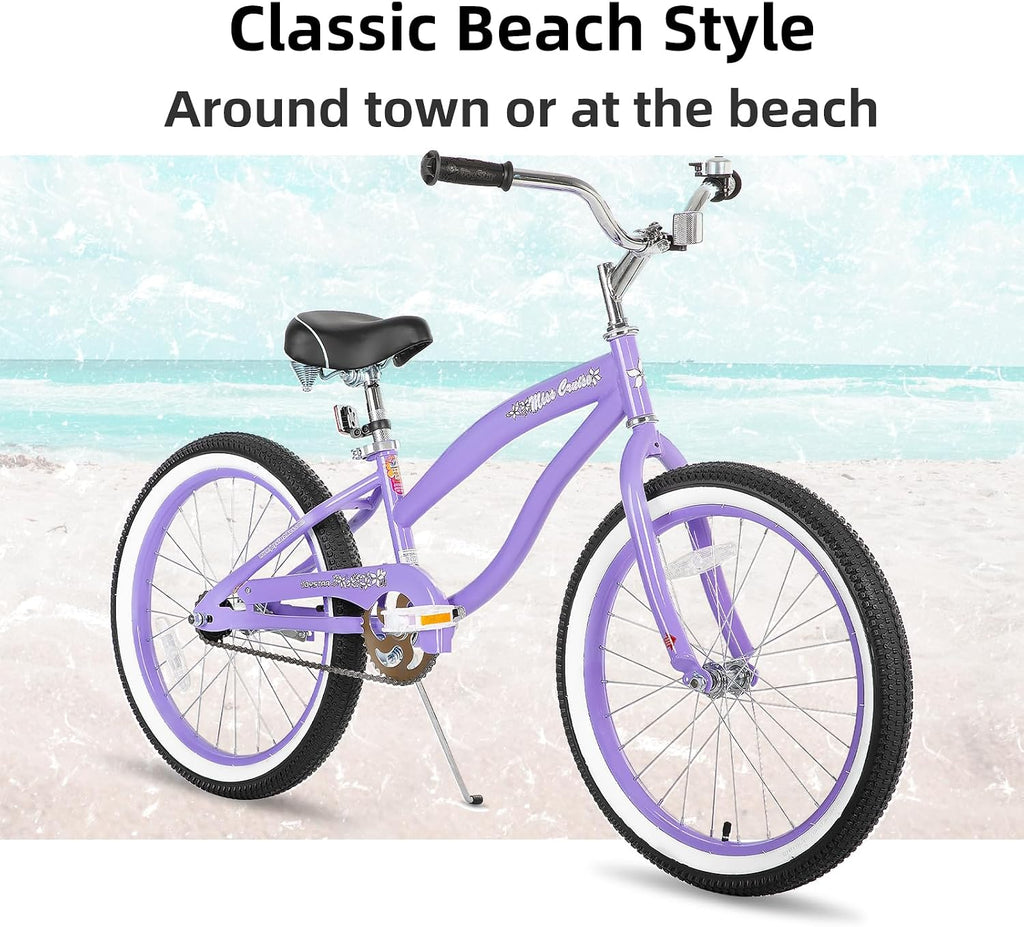 JOYSTAR 20' 24' 26' Beach Cruiser Bike for Girls, Boys, Mens and Womens, Single Speed Kids Cruiser Bikes with Coaster Brake, Multiple Colors
