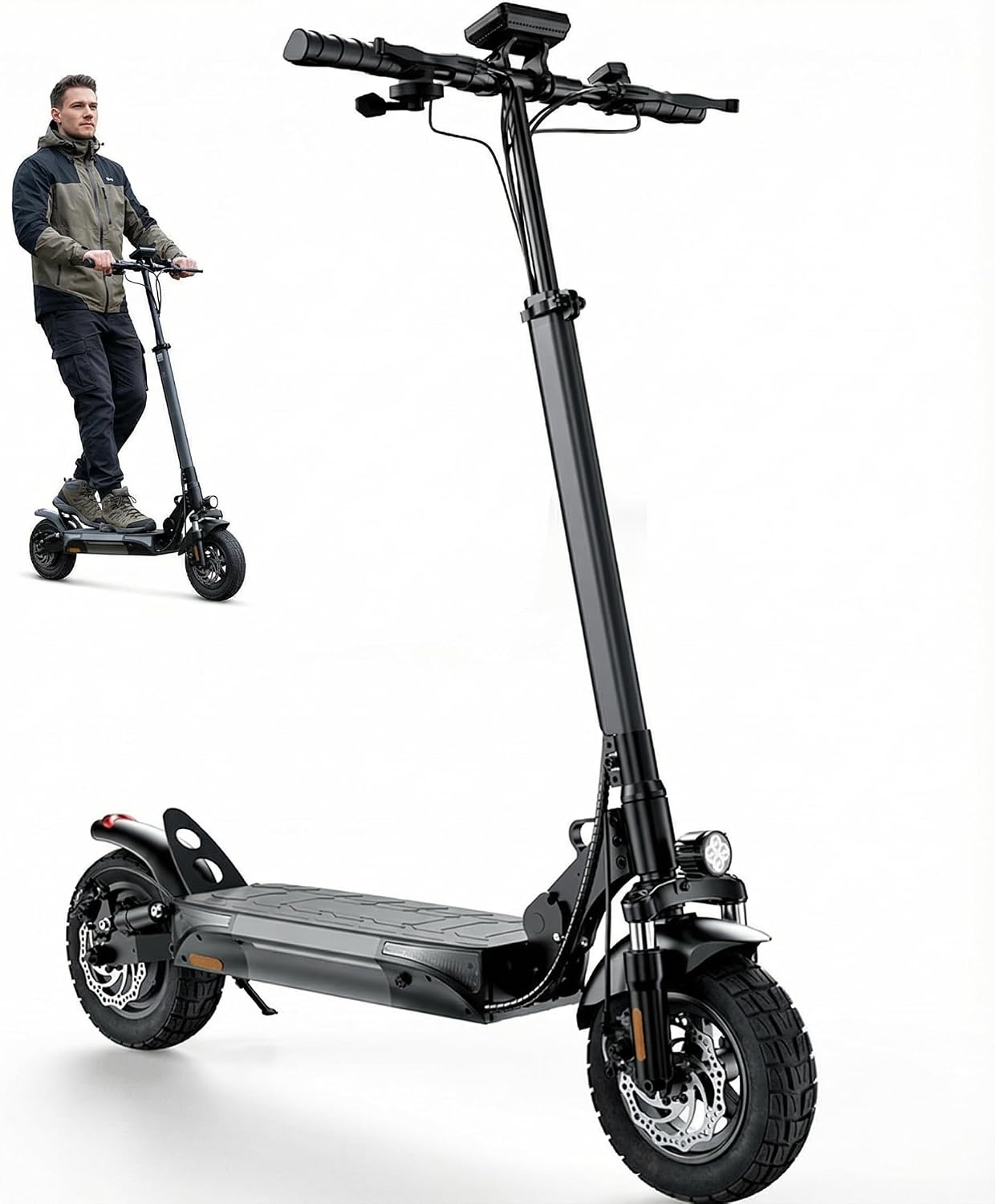 Electric Scooter, 28/22 Miles Range, 28/23 MPH Speed, 10' Tire, 1000/500W Powerful Motor, Disc Brake & Smart APP, with Lights, Portable Foldable Commuting Electric Scooter for Adults and Teens