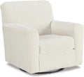 Signature Design by Ashley Herstow Casual Polka Dot Upholstered Swivel Glider Accent Chair, White & Beige