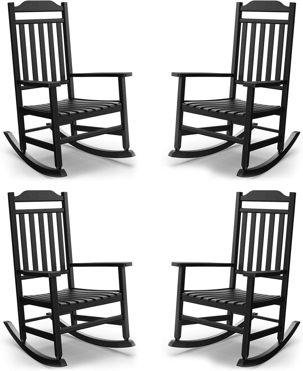 EasyUp Patio Rocking Chair Outdoor,Set of 4,Weather Resistant Poly Resin Oversized Porch Rocker,High Back Smooth Design,Indoor Outdoor Use