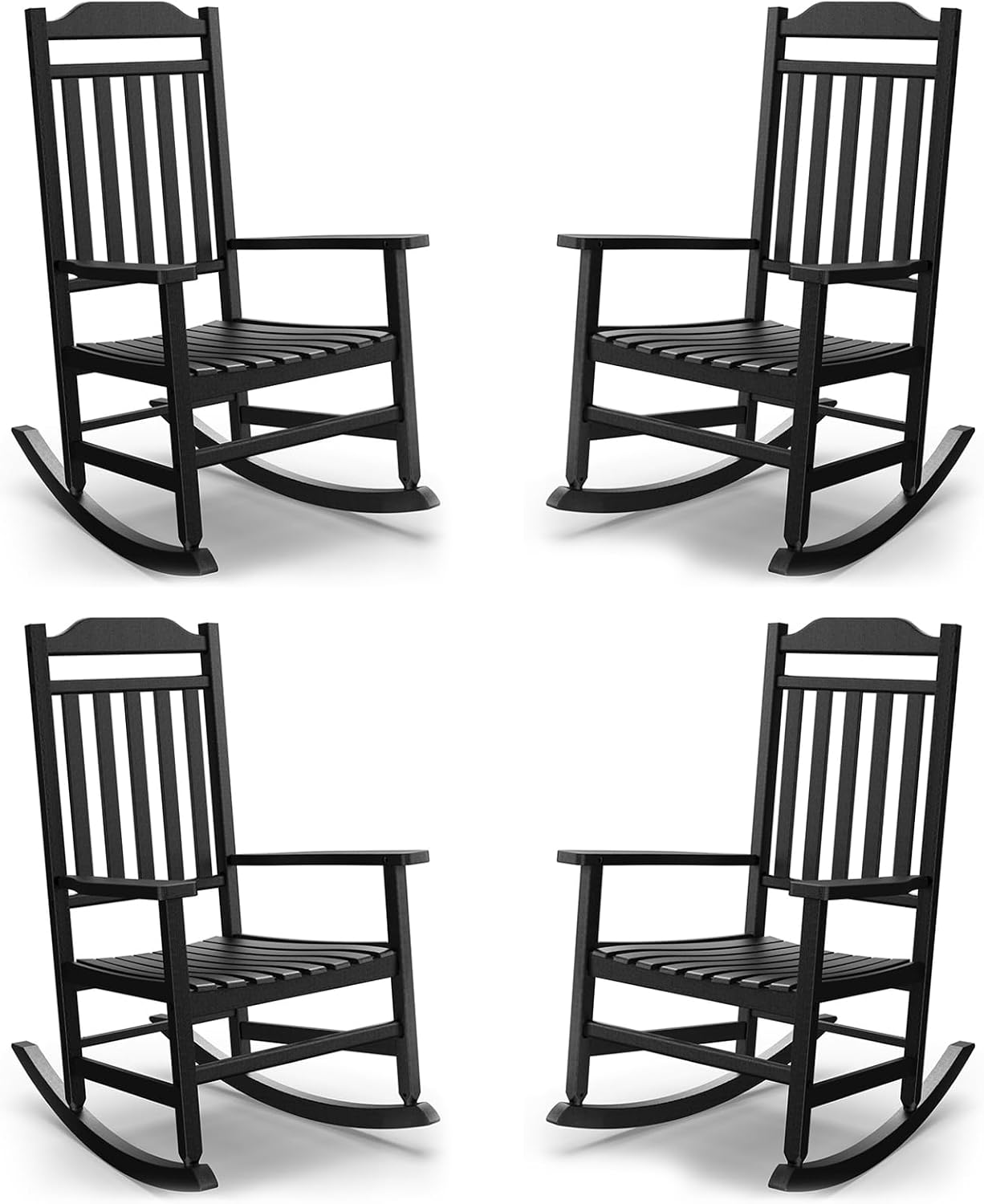 EasyUp Patio Rocking Chair Outdoor,Set of 4,Weather Resistant Poly Resin Oversized Porch Rocker,High Back Smooth Design,Indoor Outdoor Use