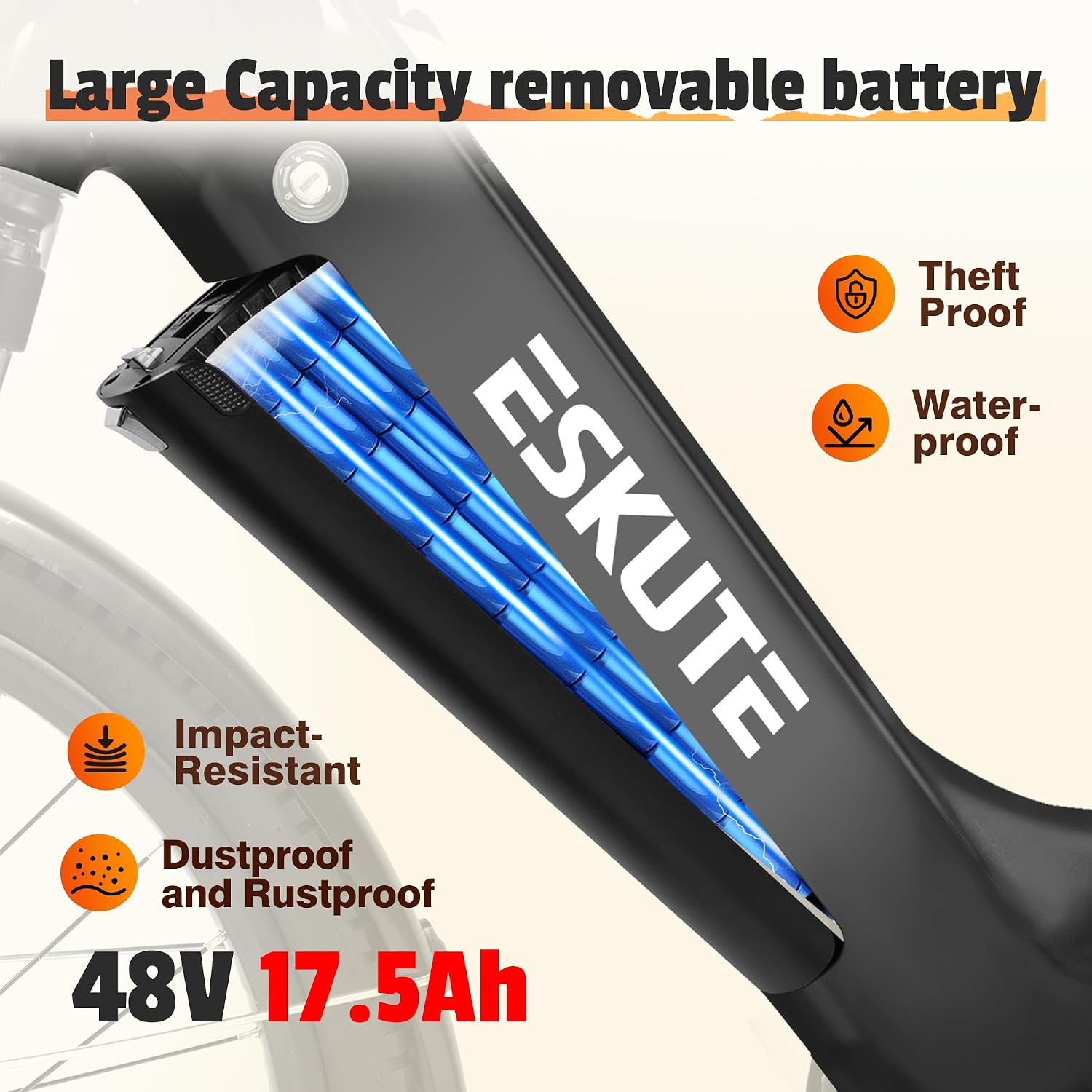 ESKUTE Electric Bike for Adults-1300w Peak Ebike, 28MPH Step Thru Electric Bicycle，70Miles 840 WH Removable Battery e-Bike, 7-Speed 26'' tire, Adjustable Stem,