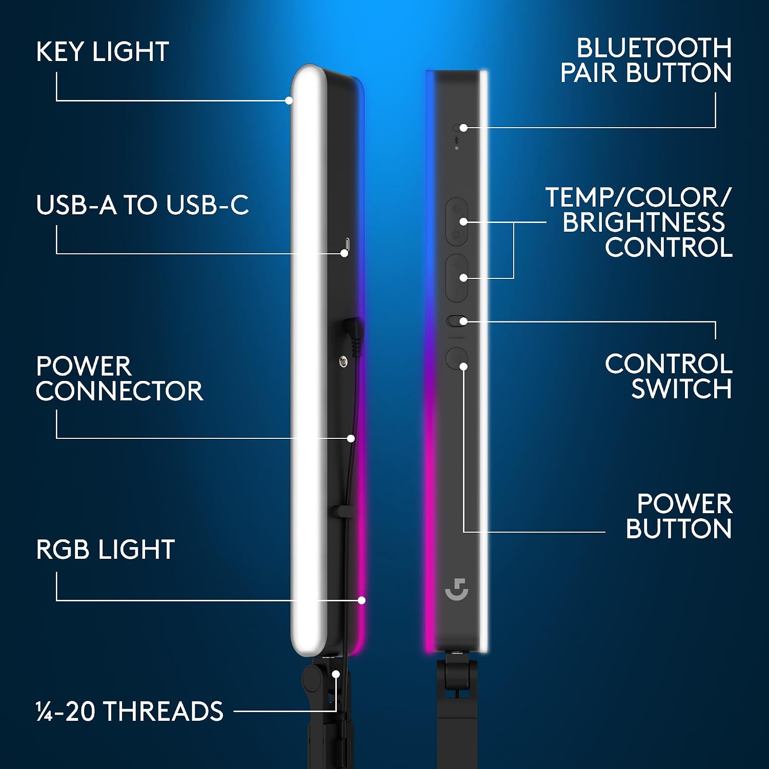 Logitech G Litra Beam LX Premium Dual-Sided RGB LED Streaming Key Light with TrueSoft, for Streaming, Broadcasting, LIGHTSYNC, Bluetooth, USB, PC/Mac - Graphite