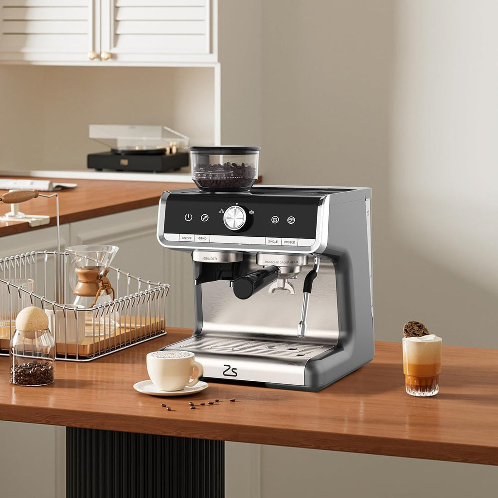 Towallmark Espresso Machine with Grinder, 20 Bar Professional Coffee Maker for Home, Milk Frother, Removable Water Tank, Steam Wand, Perfect for Espresso, Cappuccino, Latte